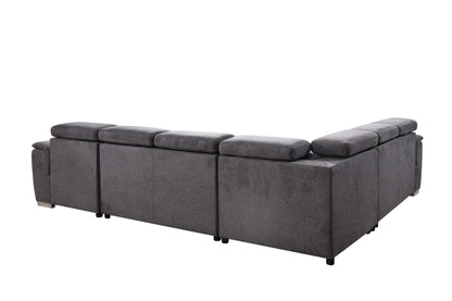 U Shaped 7-seat Sectional with Sofa Bed and Storage Chaise for Living Room - Beige, Gray