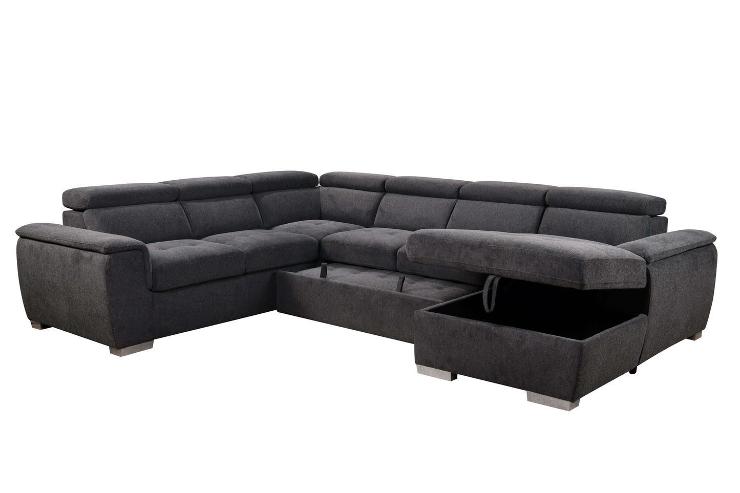 U Shaped 7-seat Sectional with Sofa Bed and Storage Chaise for Living Room - Beige, Gray