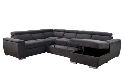 U Shaped 7-seat Sectional with Sofa Bed and Storage Chaise for Living Room - Beige, Gray