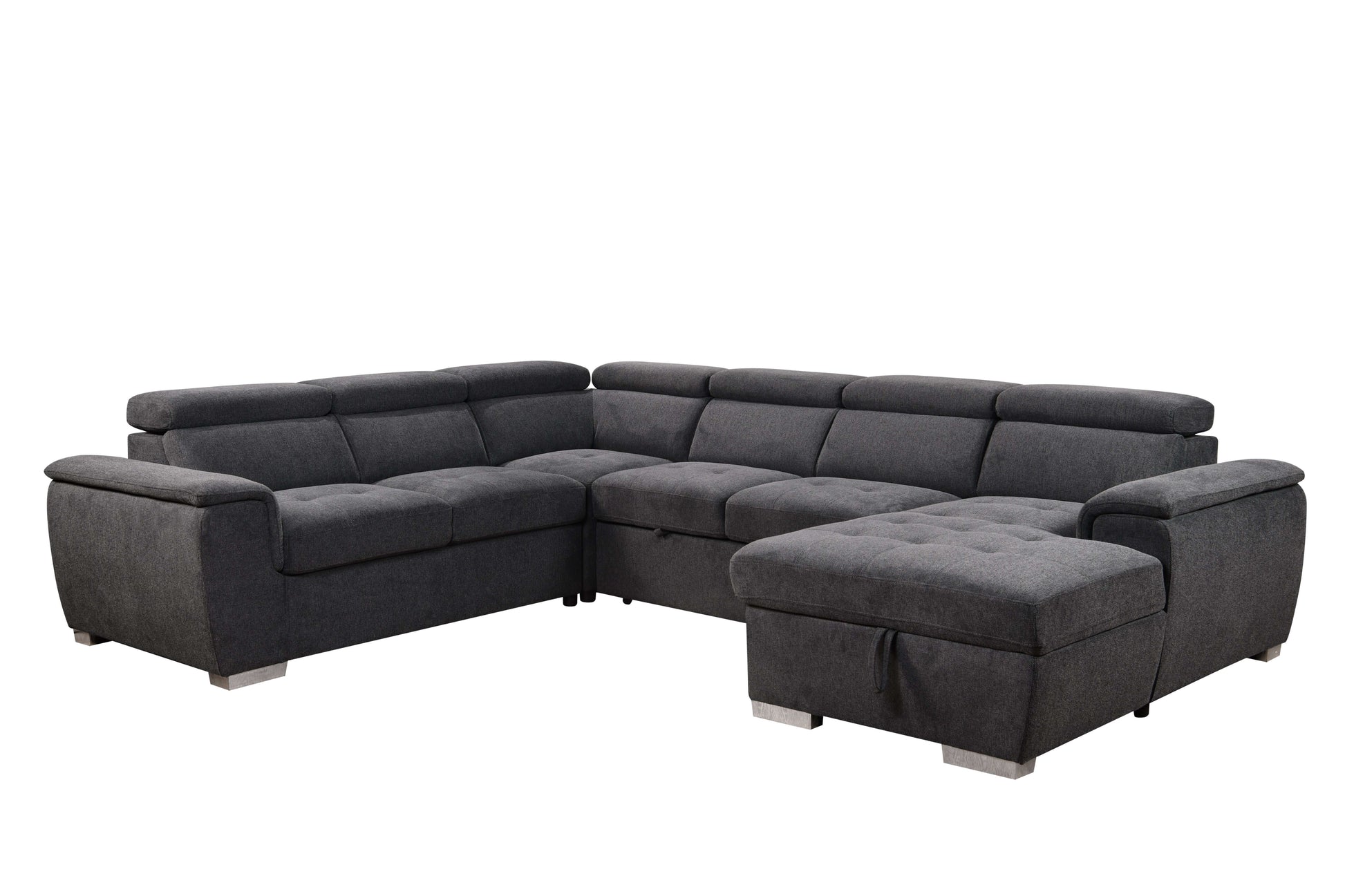 U Shaped 7-seat Sectional with Sofa Bed and Storage Chaise for Living Room - Beige, Gray
