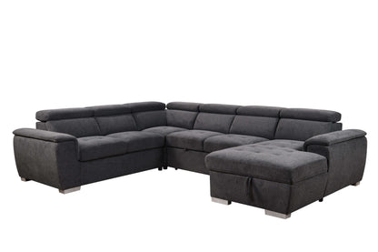 U Shaped 7-seat Sectional with Sofa Bed and Storage Chaise for Living Room - Beige, Gray