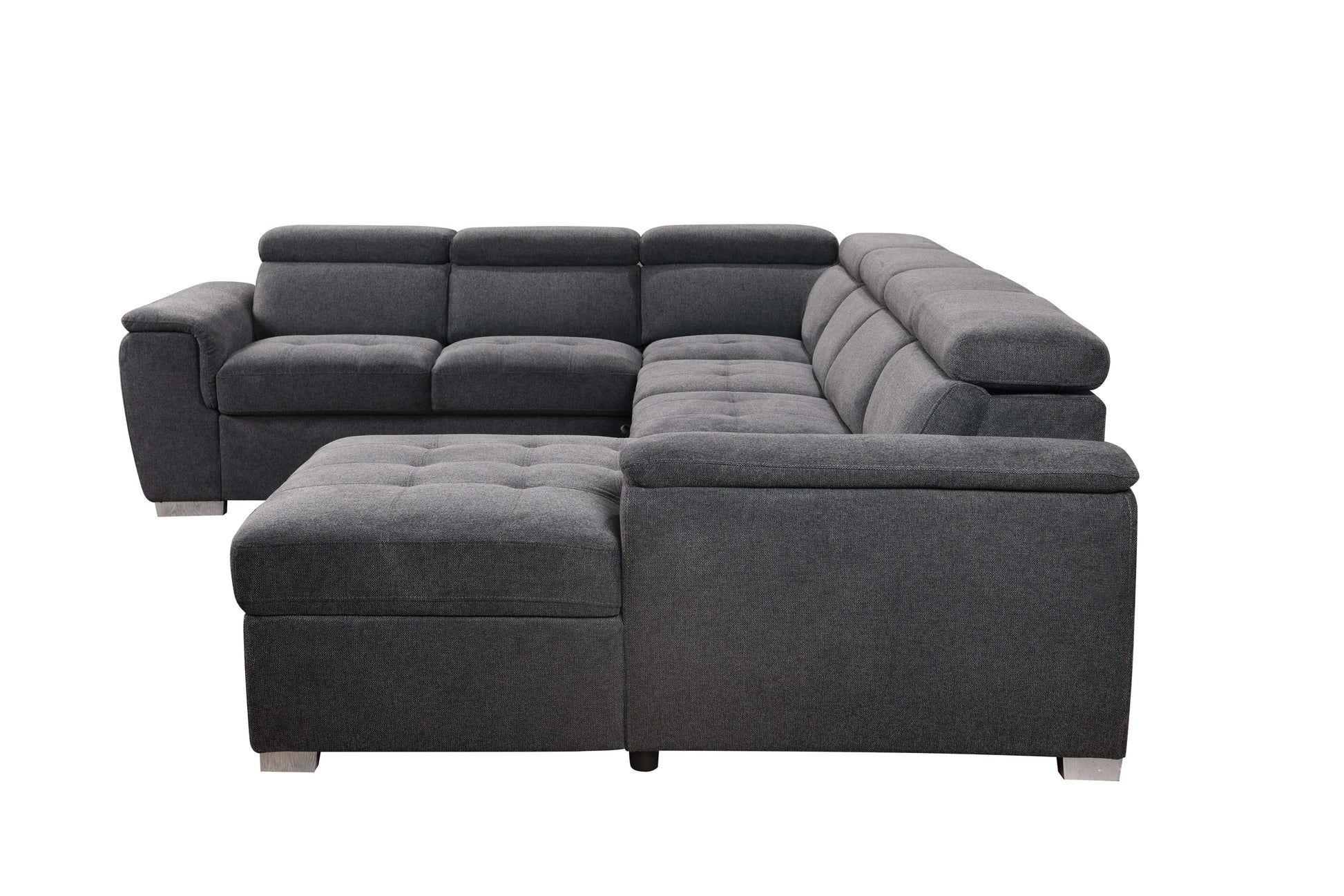 U Shaped 7-seat Sectional with Sofa Bed and Storage Chaise for Living Room - Beige, Gray