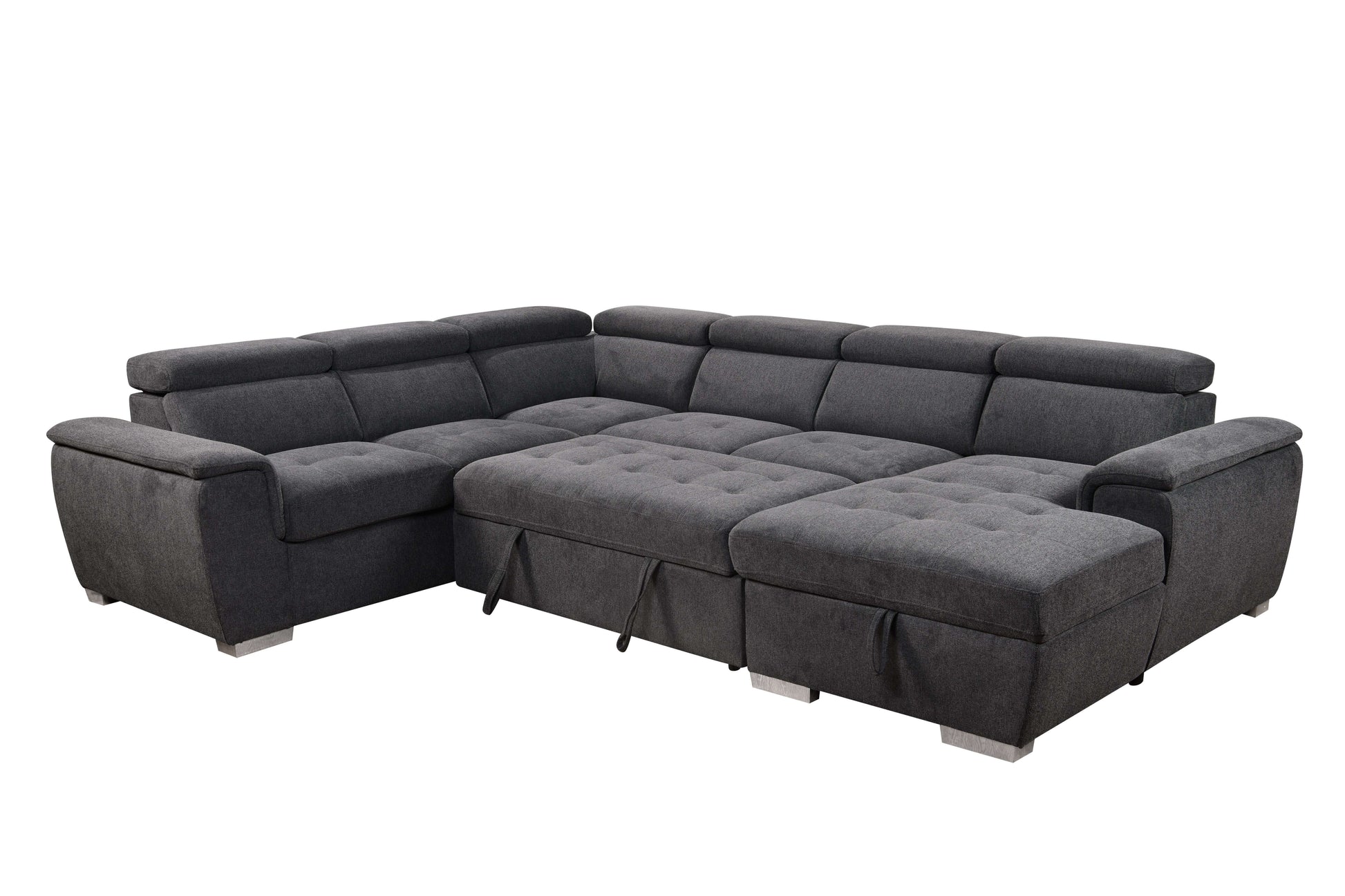 U Shaped 7-seat Sectional with Sofa Bed and Storage Chaise for Living Room - Beige, Gray