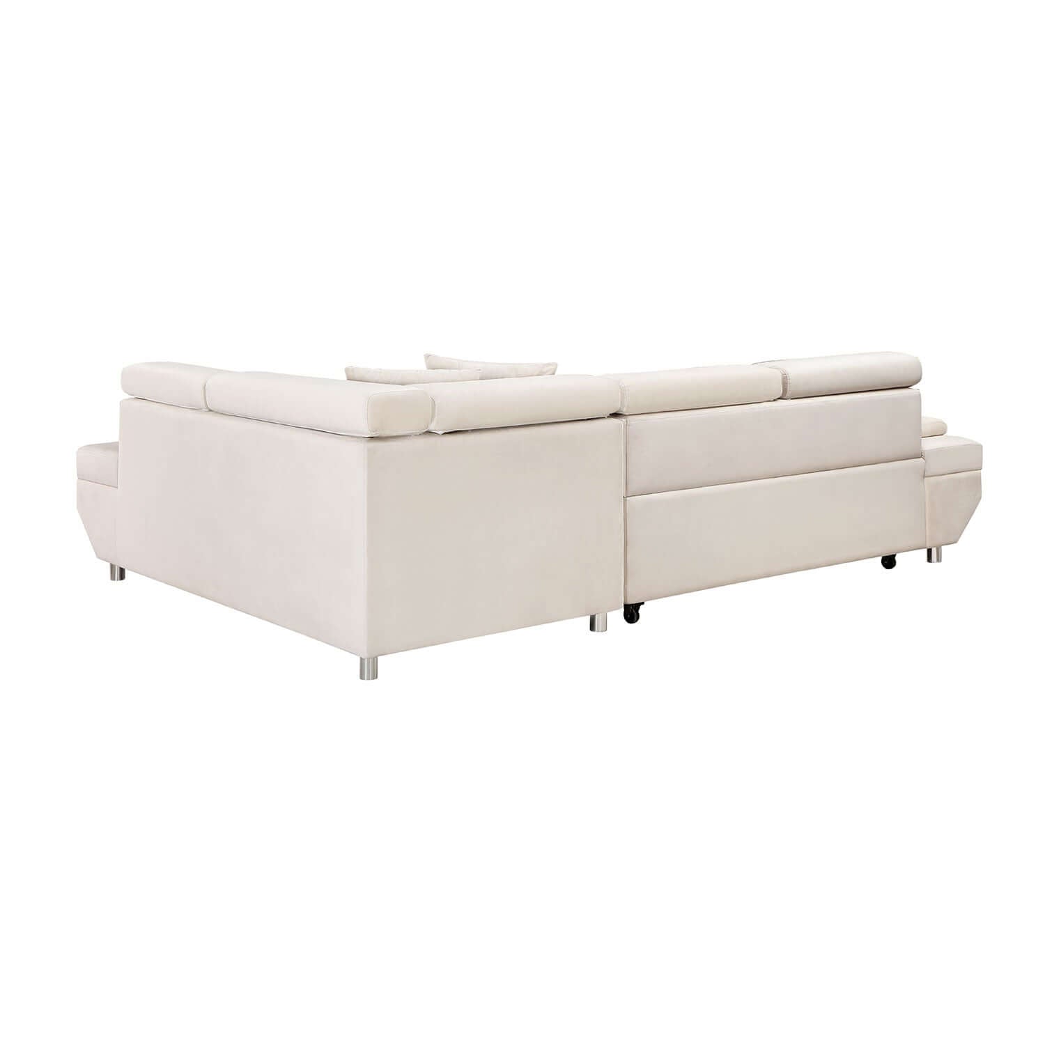 L-Shaped Velvet Sleeper Sofa, 2 in 1 Pull Out Couch Bed, Left or Right Facing - Beige