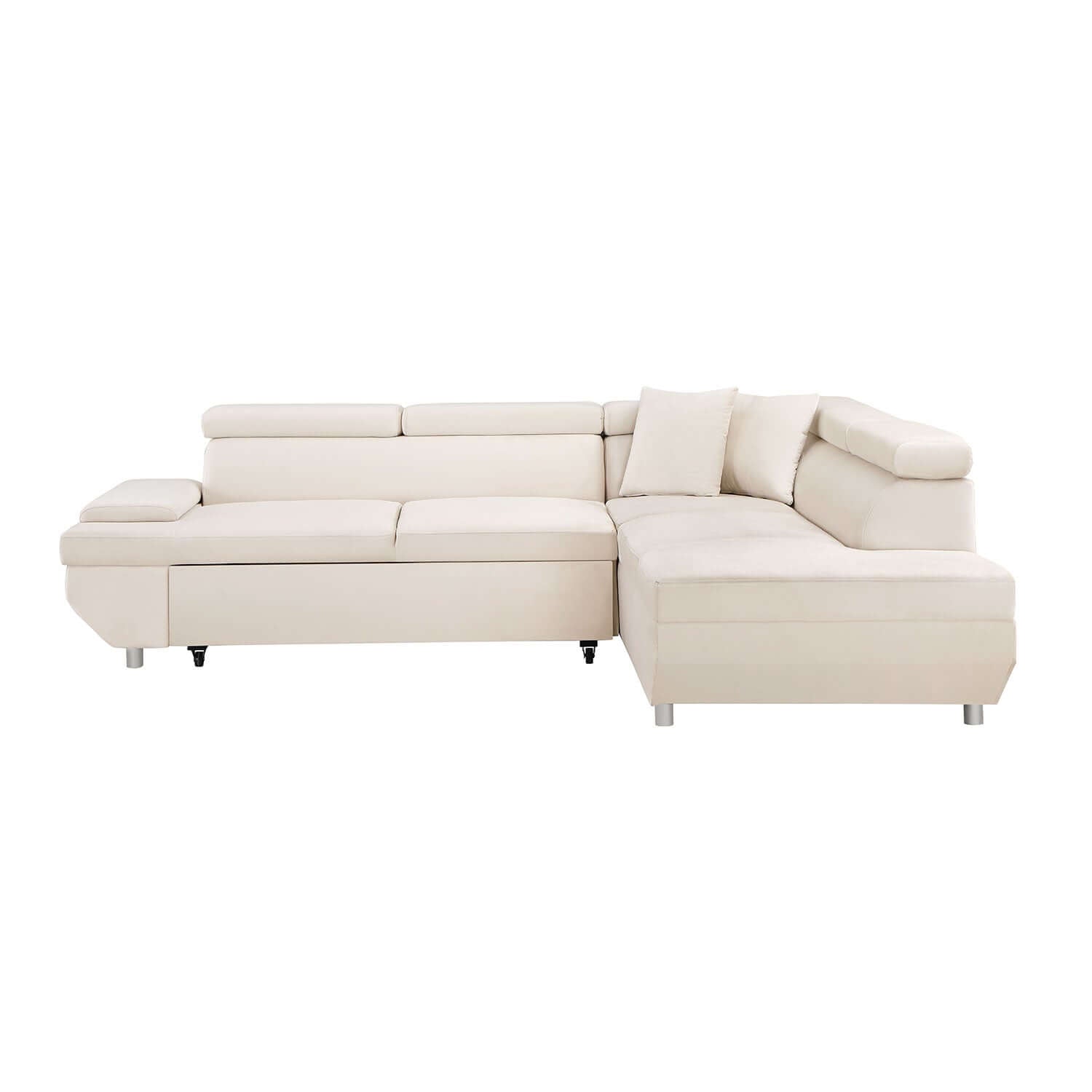 L-Shaped Velvet Sleeper Sofa, 2 in 1 Pull Out Couch Bed, Left or Right Facing - Beige