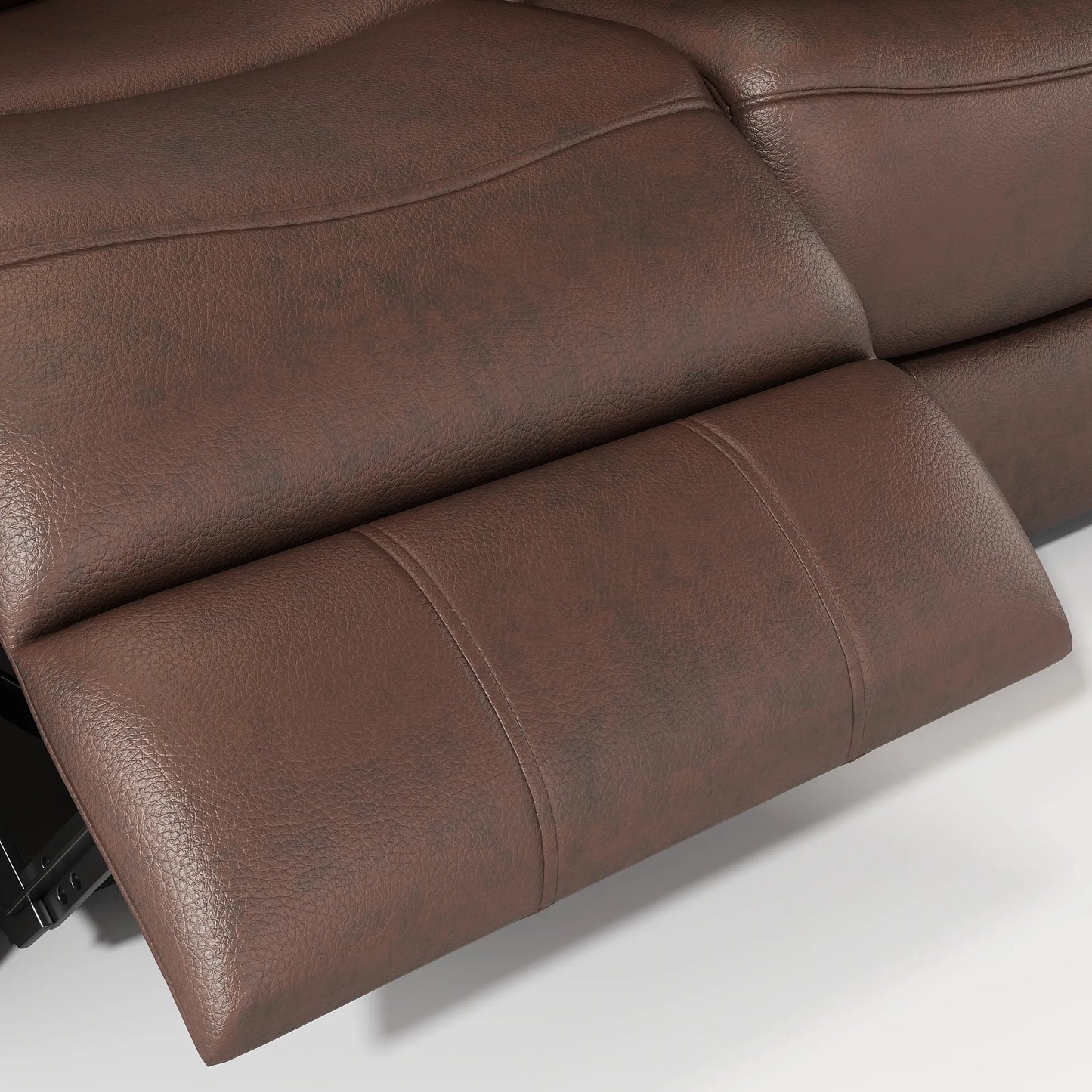 Louie Leather Reclining Sofa, Dual Manual Reclining Chairs with Table - Brown