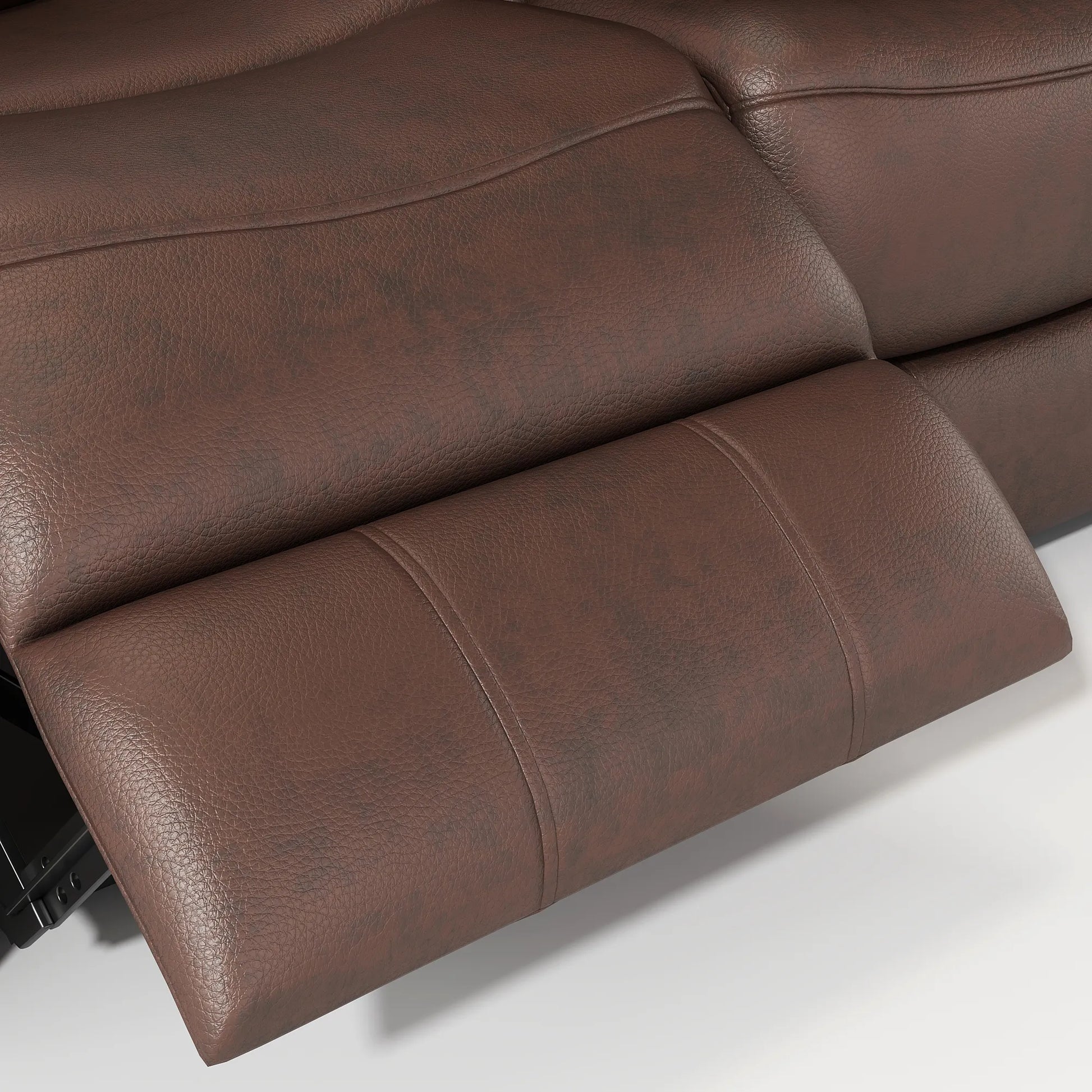 Louie Leather Reclining Sofa, Dual Manual Reclining Chairs with Table - Brown