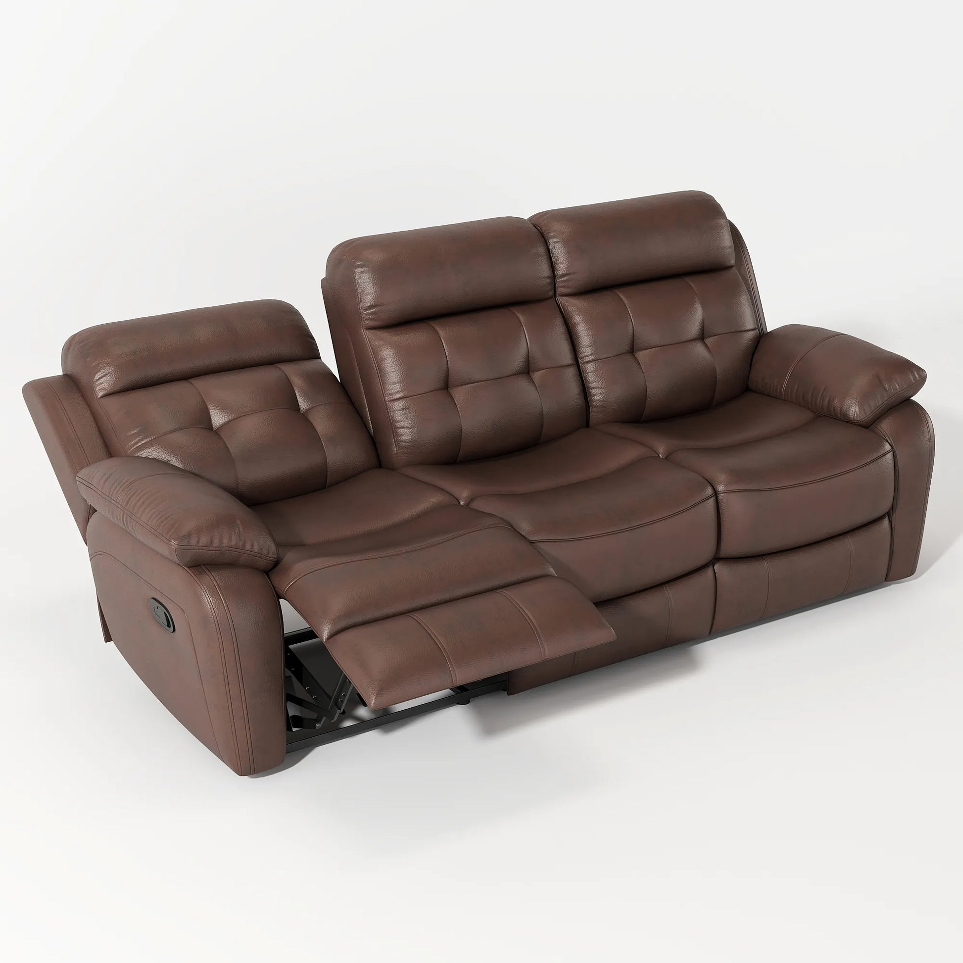 Louie Leather Reclining Sofa, Dual Manual Reclining Chairs with Table - Brown