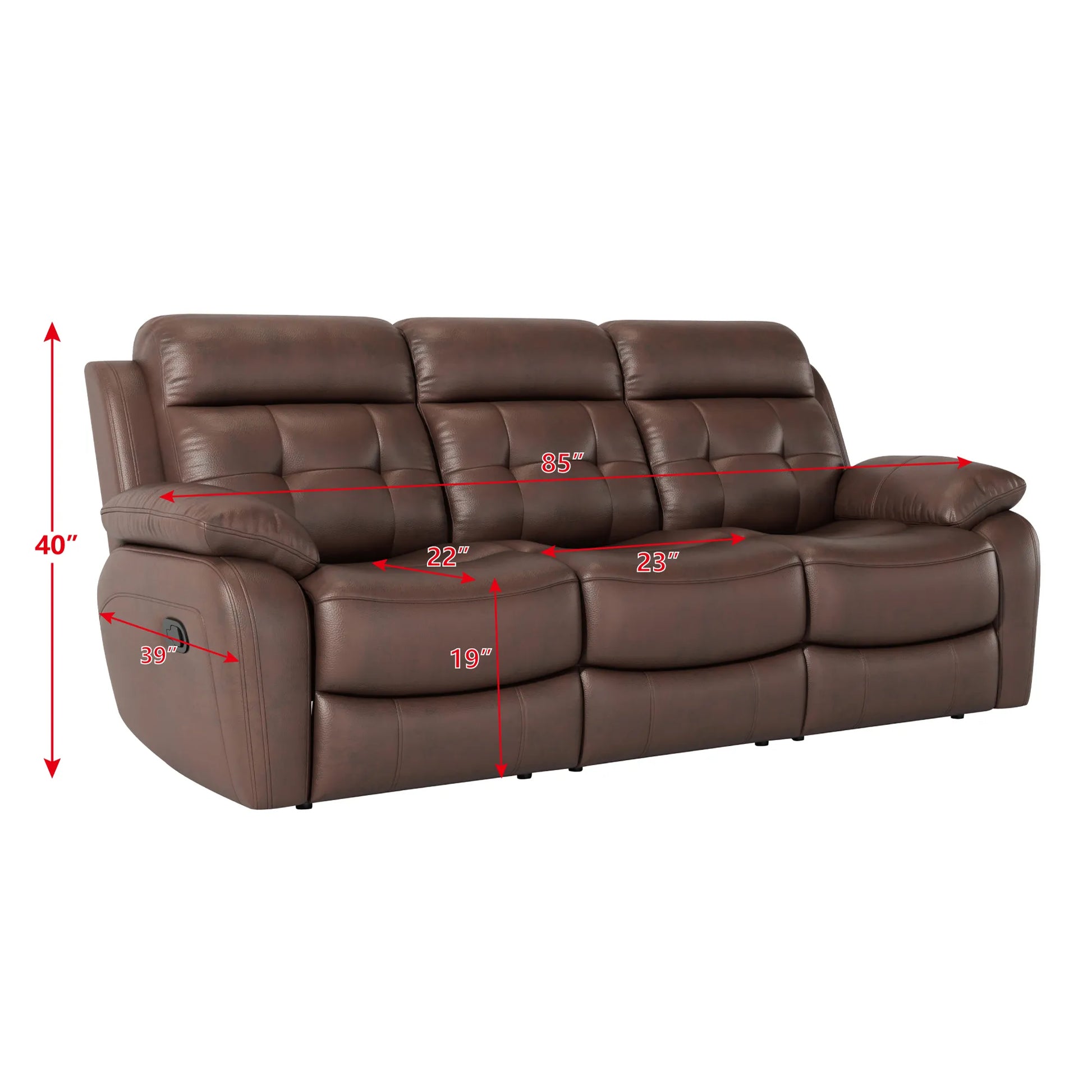 Louie Leather Reclining Sofa, Dual Manual Reclining Chairs with Table - Brown