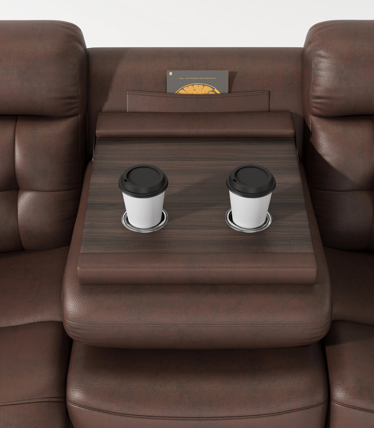 Louie Leather Reclining Sofa, Dual Manual Reclining Chairs with Table - Brown