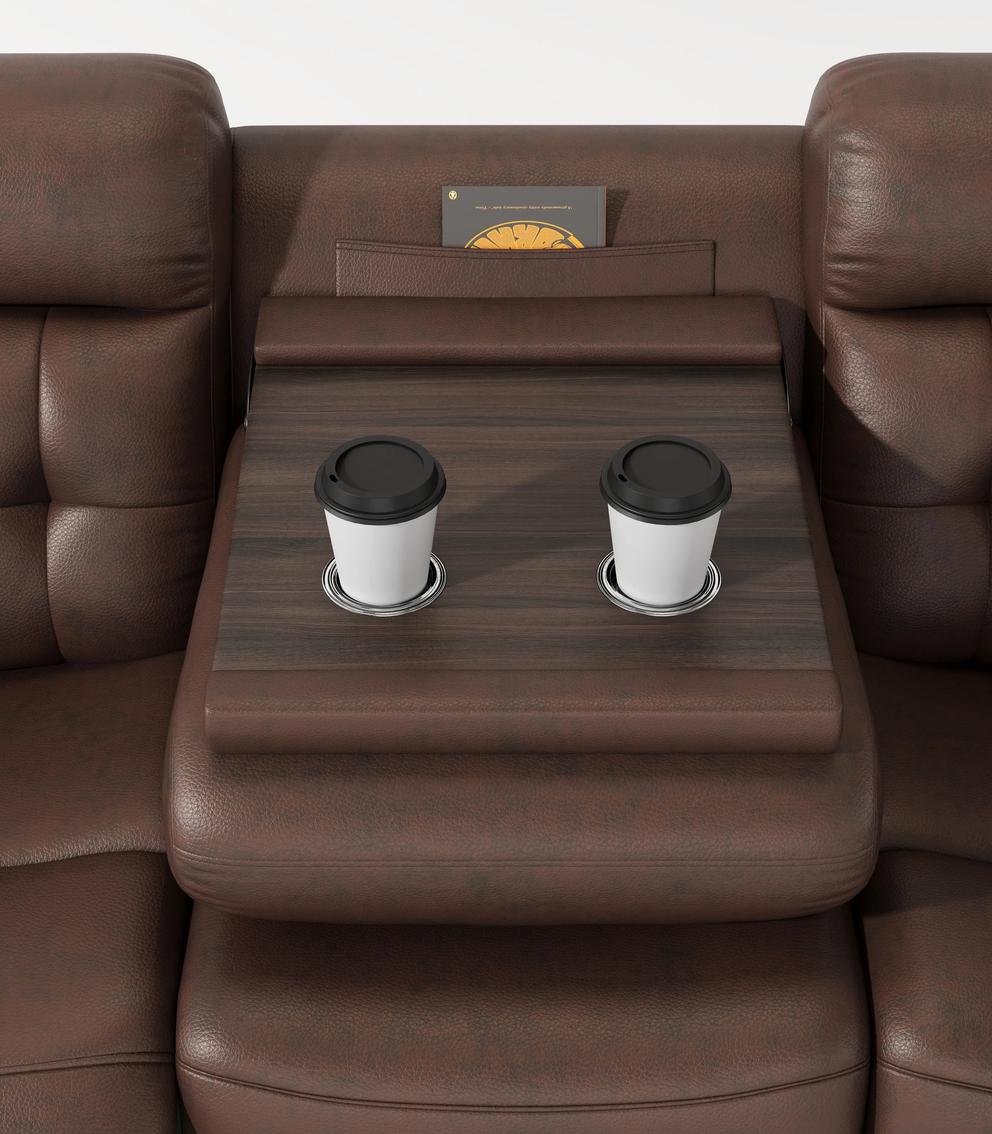 Louie Leather Reclining Sofa, Dual Manual Reclining Chairs with Table - Brown