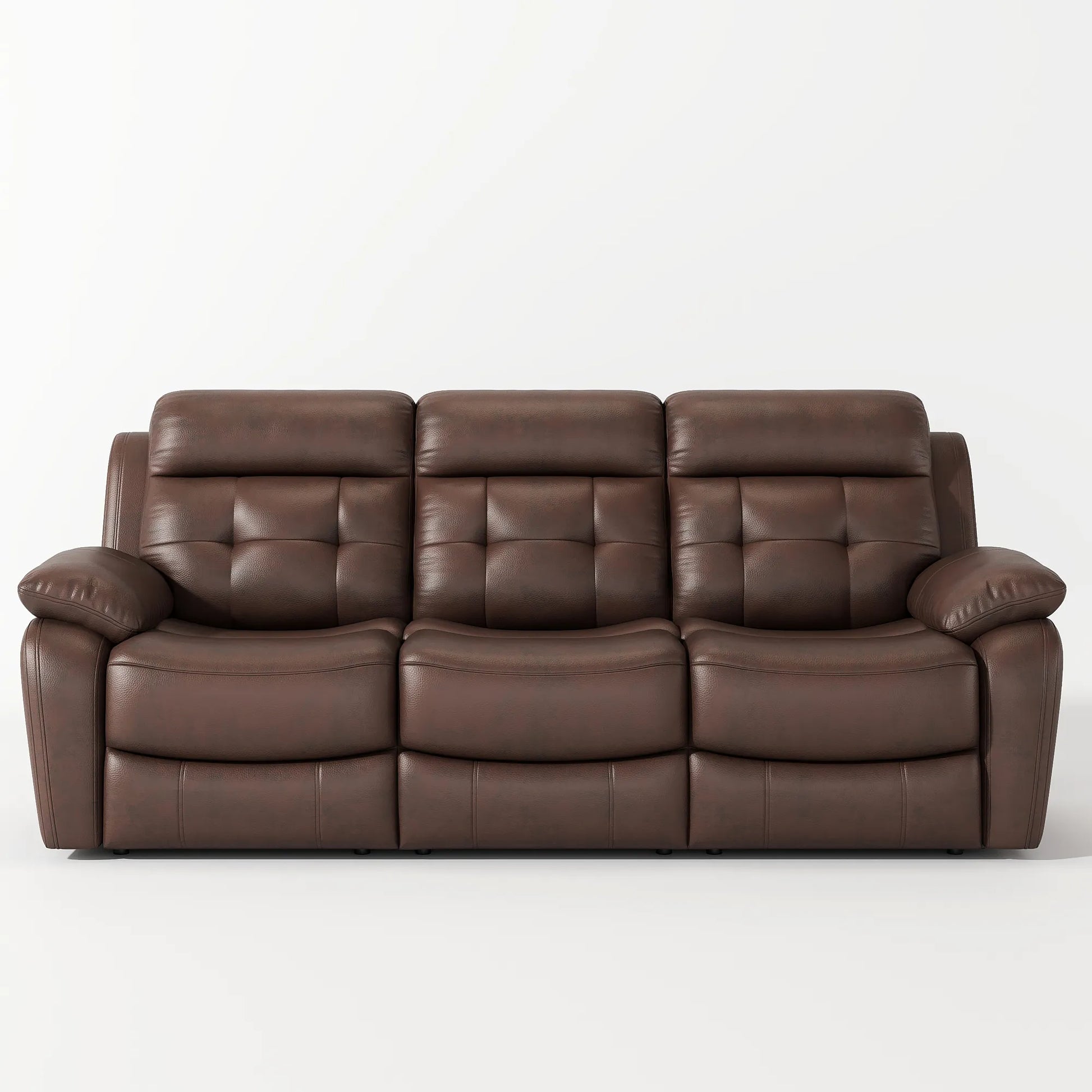Louie Leather Reclining Sofa, Dual Manual Reclining Chairs with Table - Brown