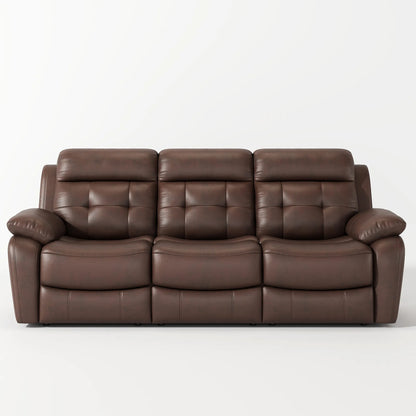 Louie Leather Reclining Sofa, Dual Manual Reclining Chairs with Table - Brown