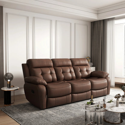 Louie Leather Reclining Sofa, Dual Manual Reclining Chairs with Table - Brown