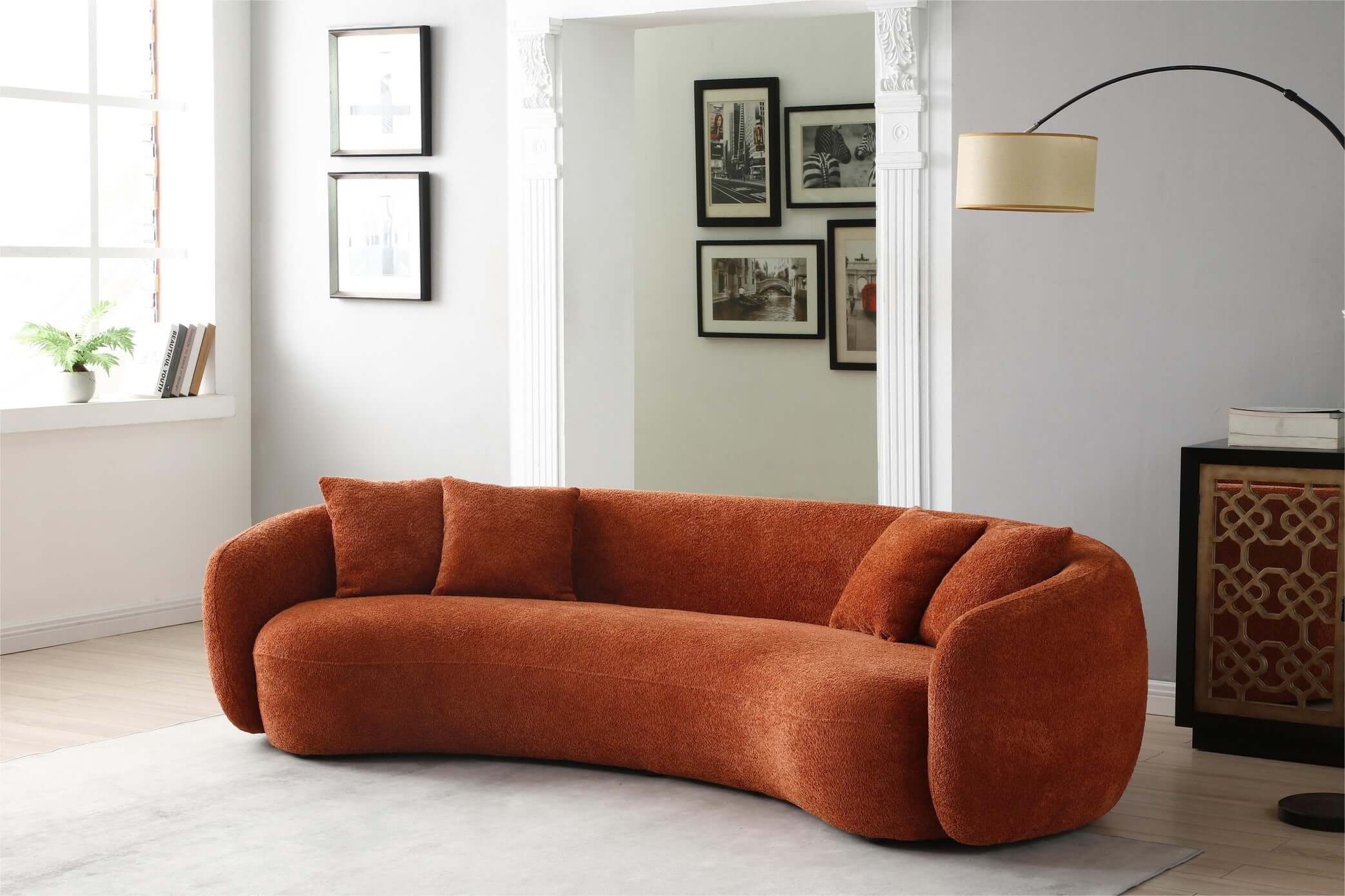 Modern Curved Sofa, Large Comfy Couch, Orange