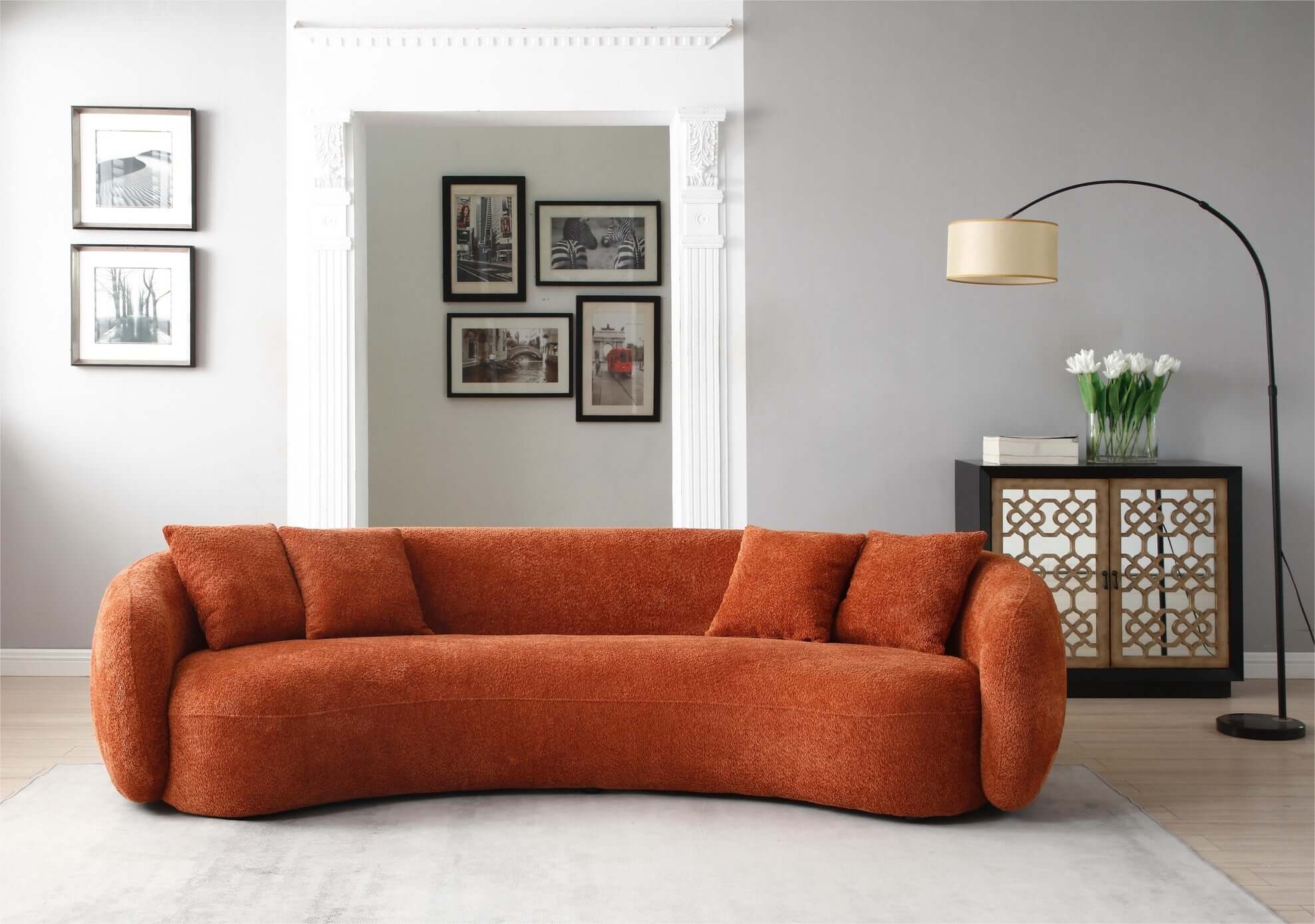 Modern Curved Sofa, Large Comfy Couch, Orange