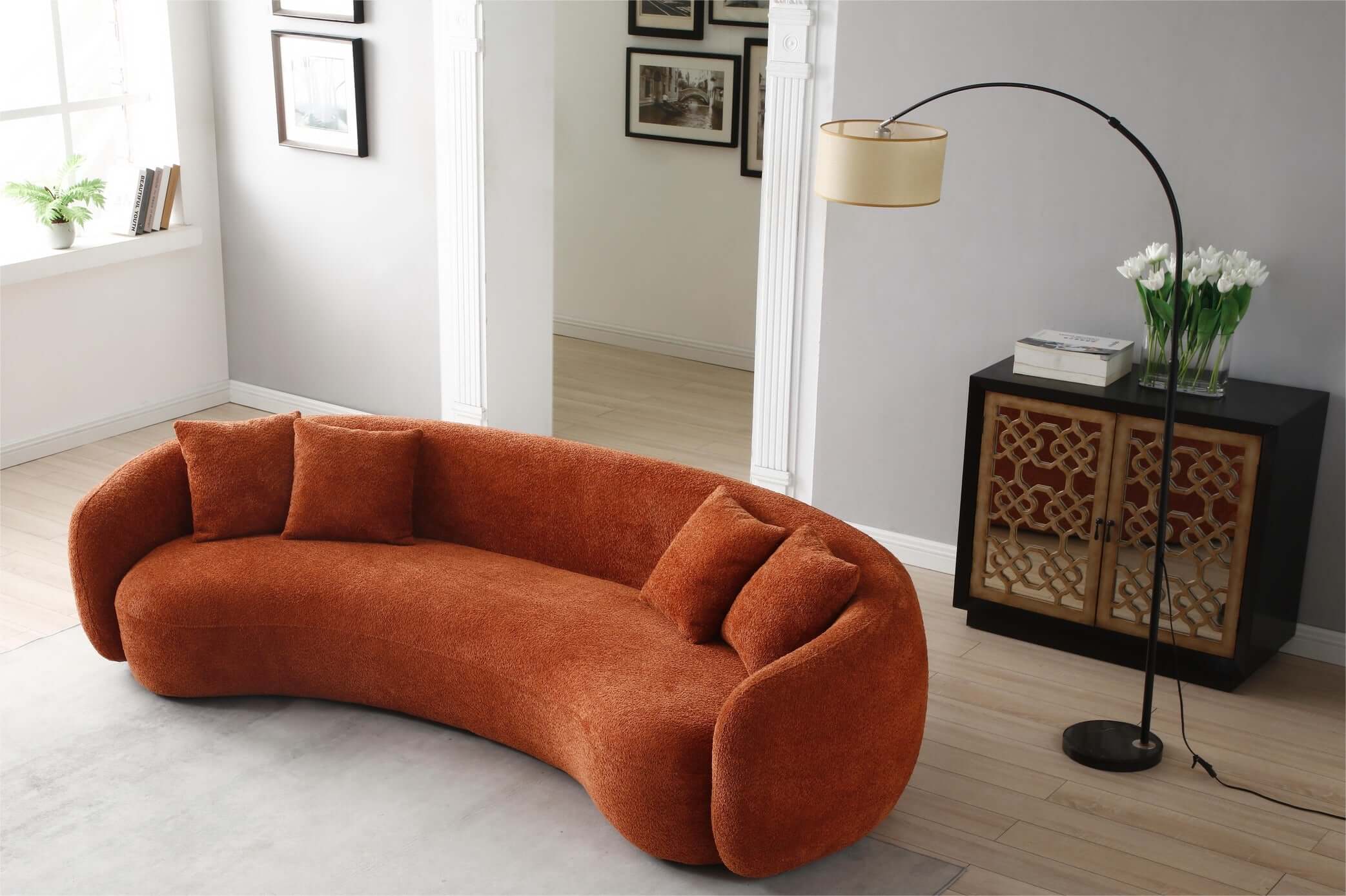 Modern Curved Sofa, Large Comfy Couch, Orange