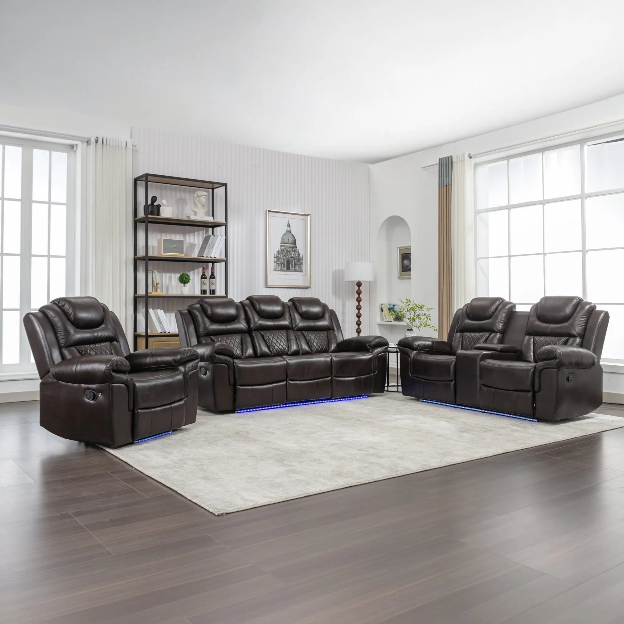 Louie Luxury Recliner Sofa Set, Home Theater Seating with LED Lights