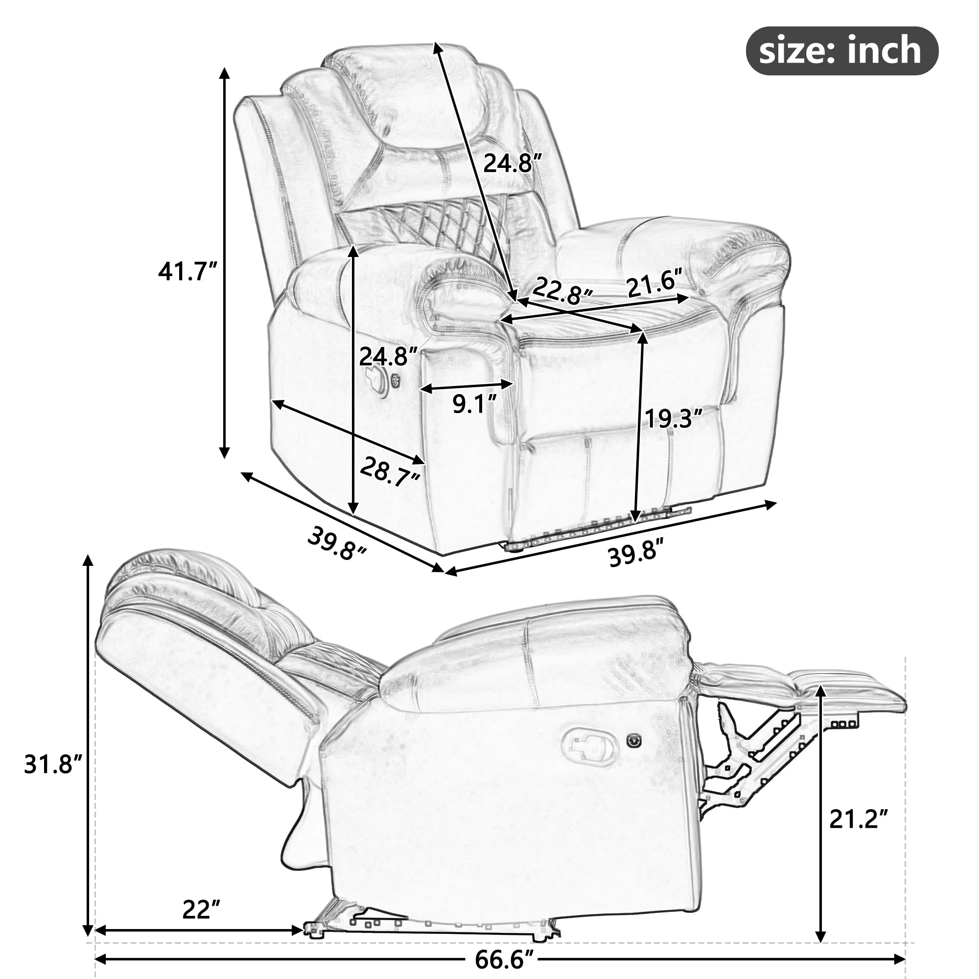 Louie Luxury Recliner Sofa Set, Home Theater Seating with LED Lights