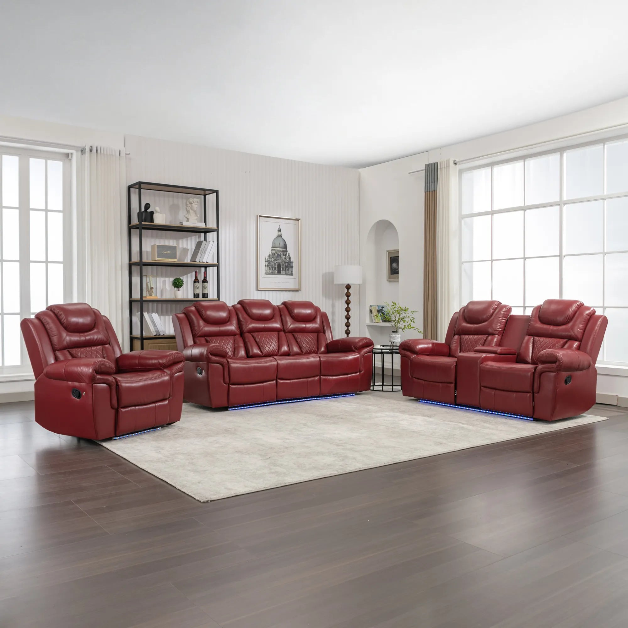 Louie Luxury Recliner Sofa Set, Home Theater Seating with LED Lights