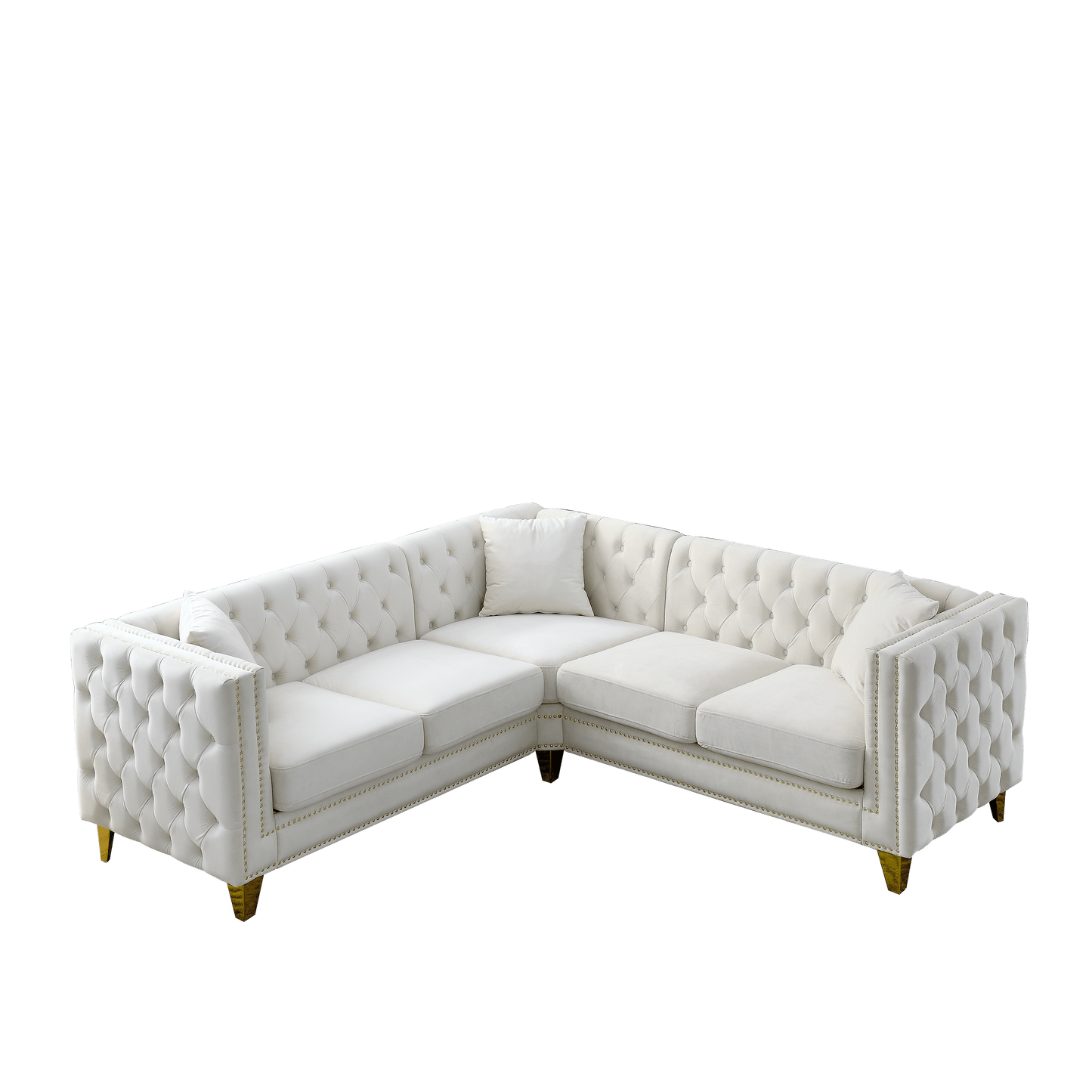 Chesterfield Sofa, L-Shaped Velvet Corner Couch - White
