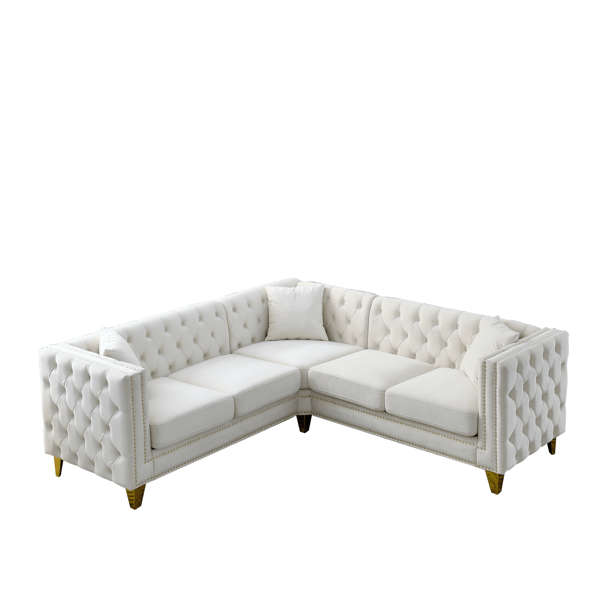 Chesterfield Sofa, L-Shaped Velvet Corner Couch - White