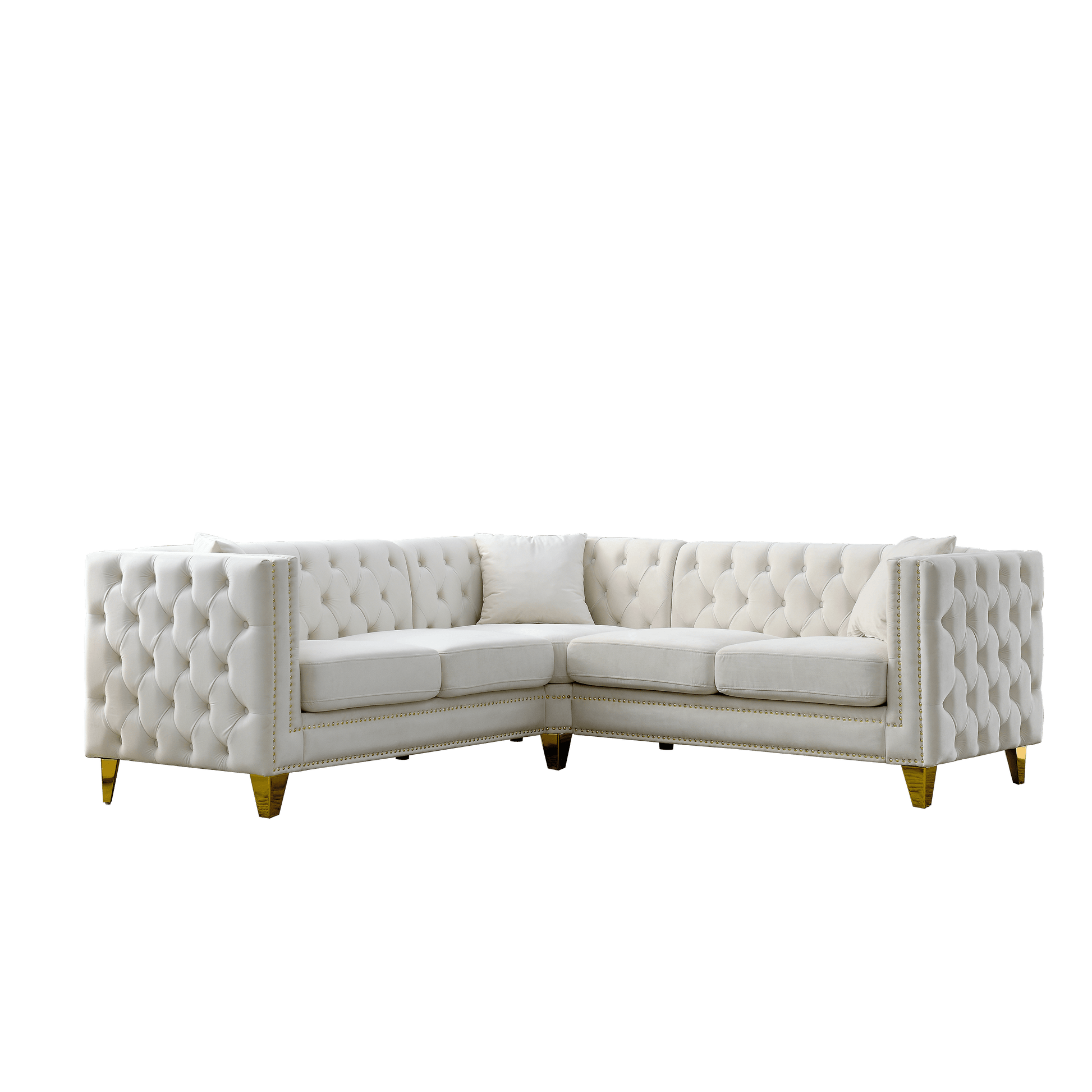 Chesterfield Sofa, L-Shaped Velvet Corner Couch - White