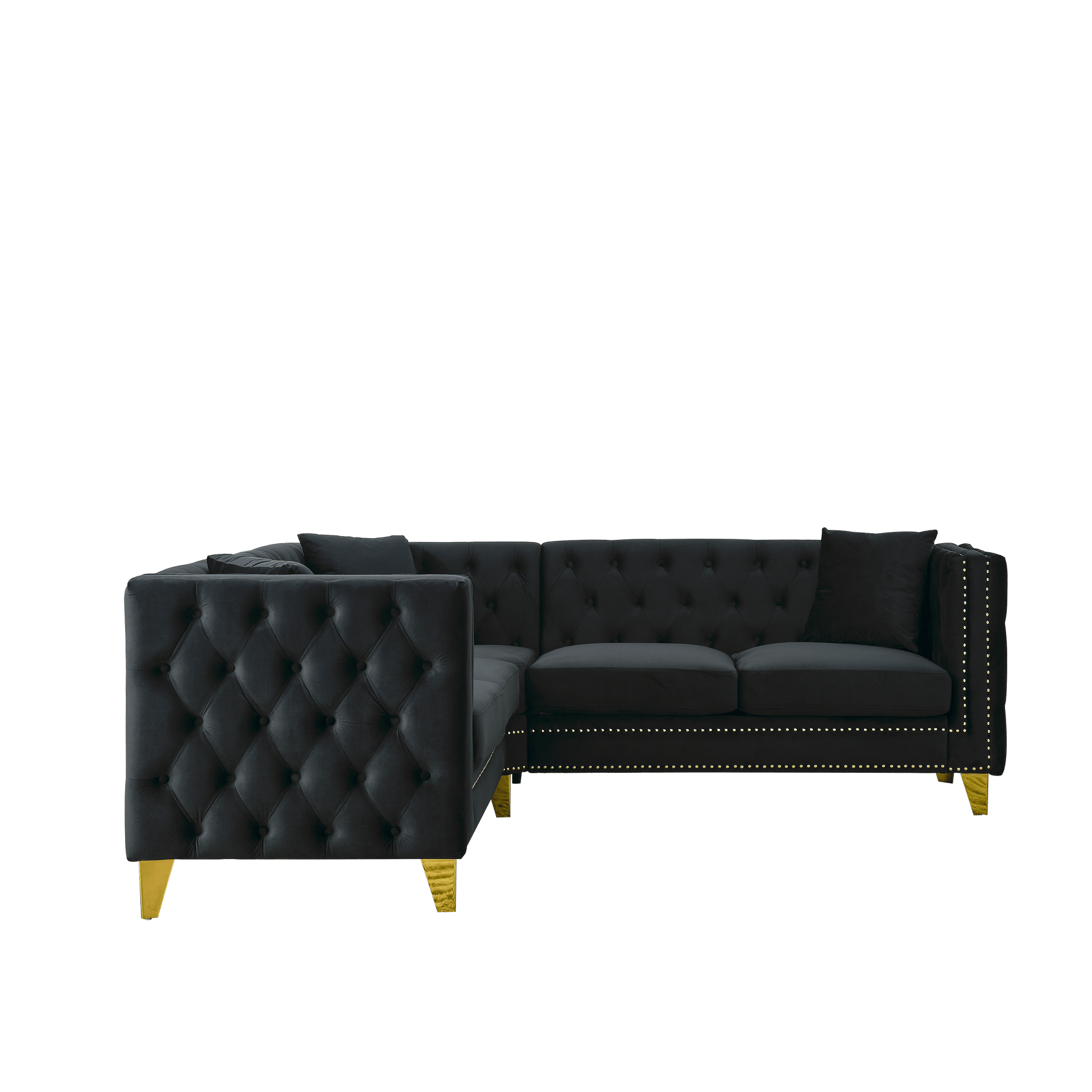 Chesterfield Sofa, L-Shaped Velvet Corner Couch - Black