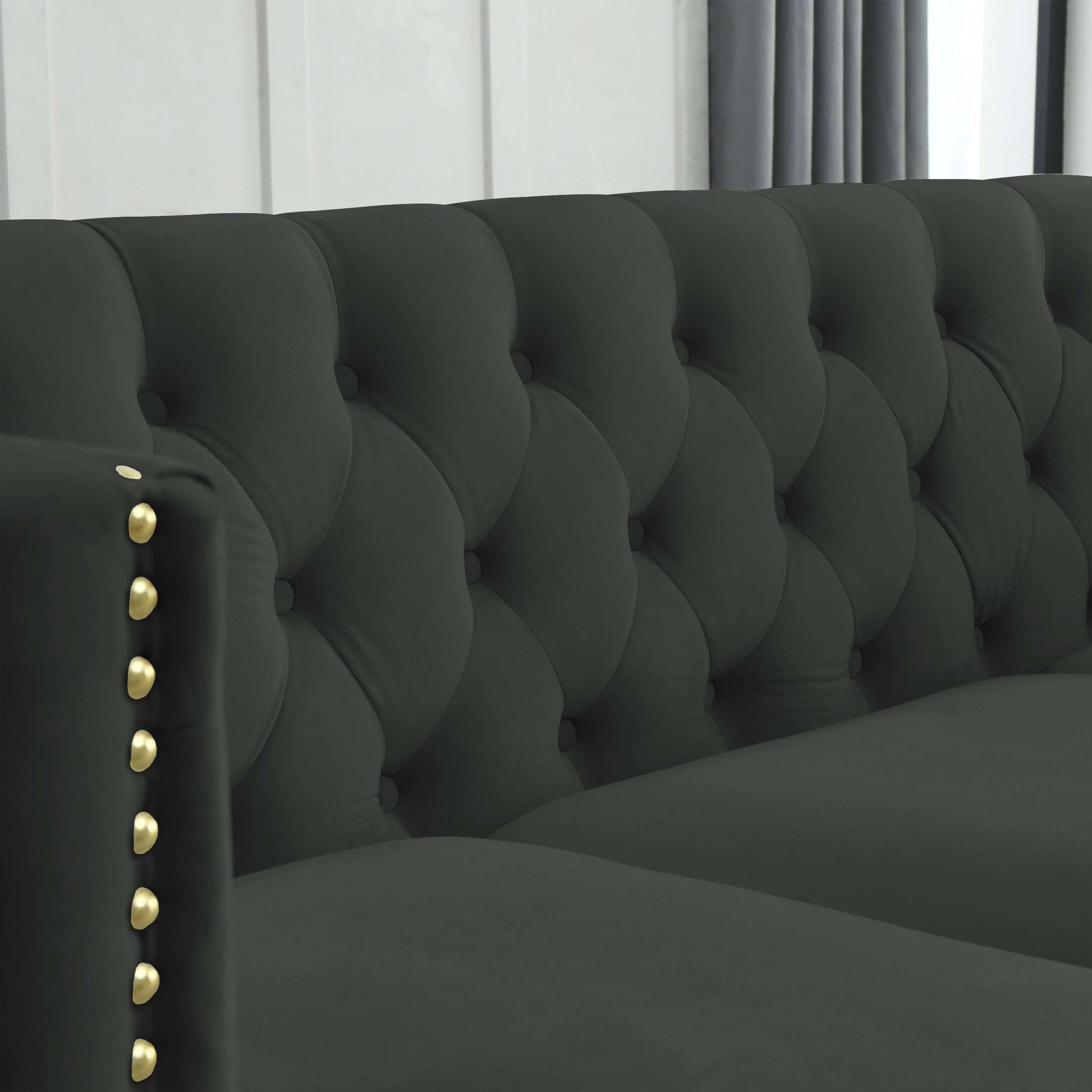 Chesterfield Sofa, L-Shaped Velvet Corner Couch - Black