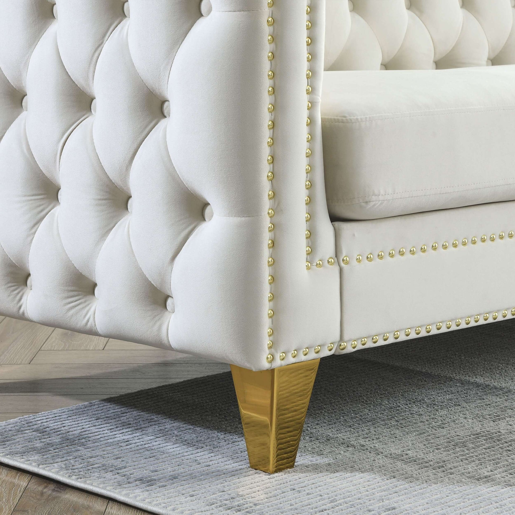 Chesterfield Sofa, L-Shaped Velvet Corner Couch - White