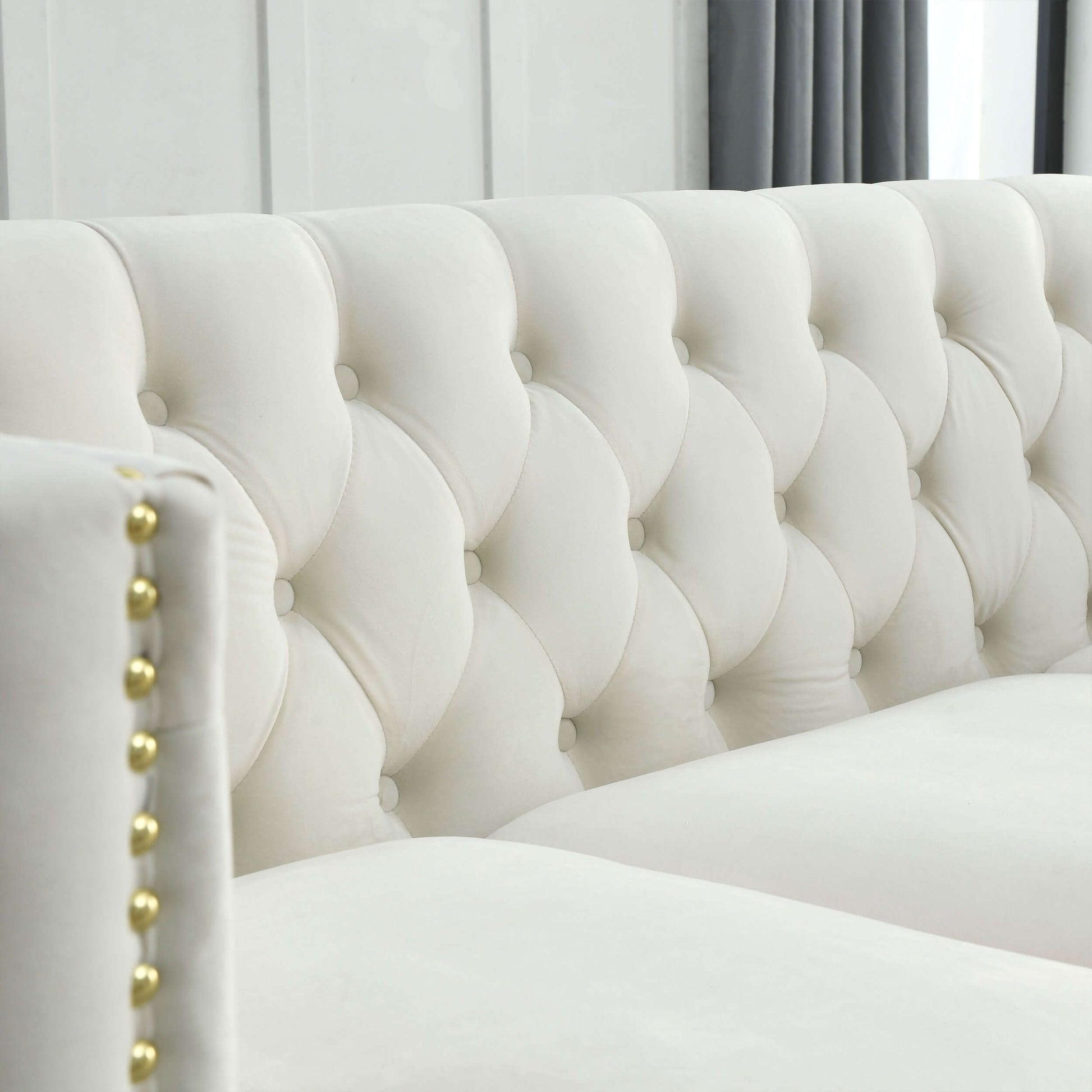 Chesterfield Sofa, L-Shaped Velvet Corner Couch - White
