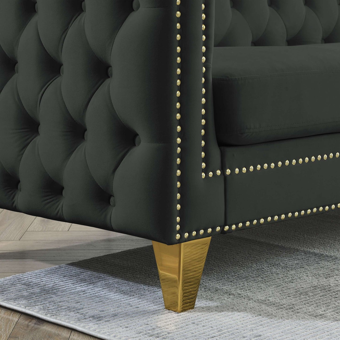Chesterfield Sofa, L-Shaped Velvet Corner Couch - Black