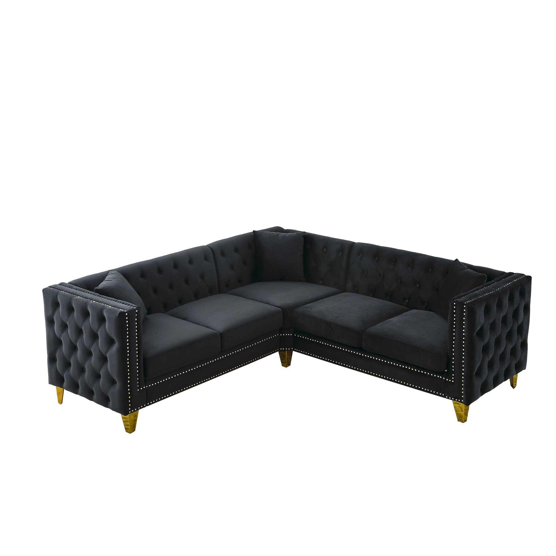 Chesterfield Sofa, L-Shaped Velvet Corner Couch - Black
