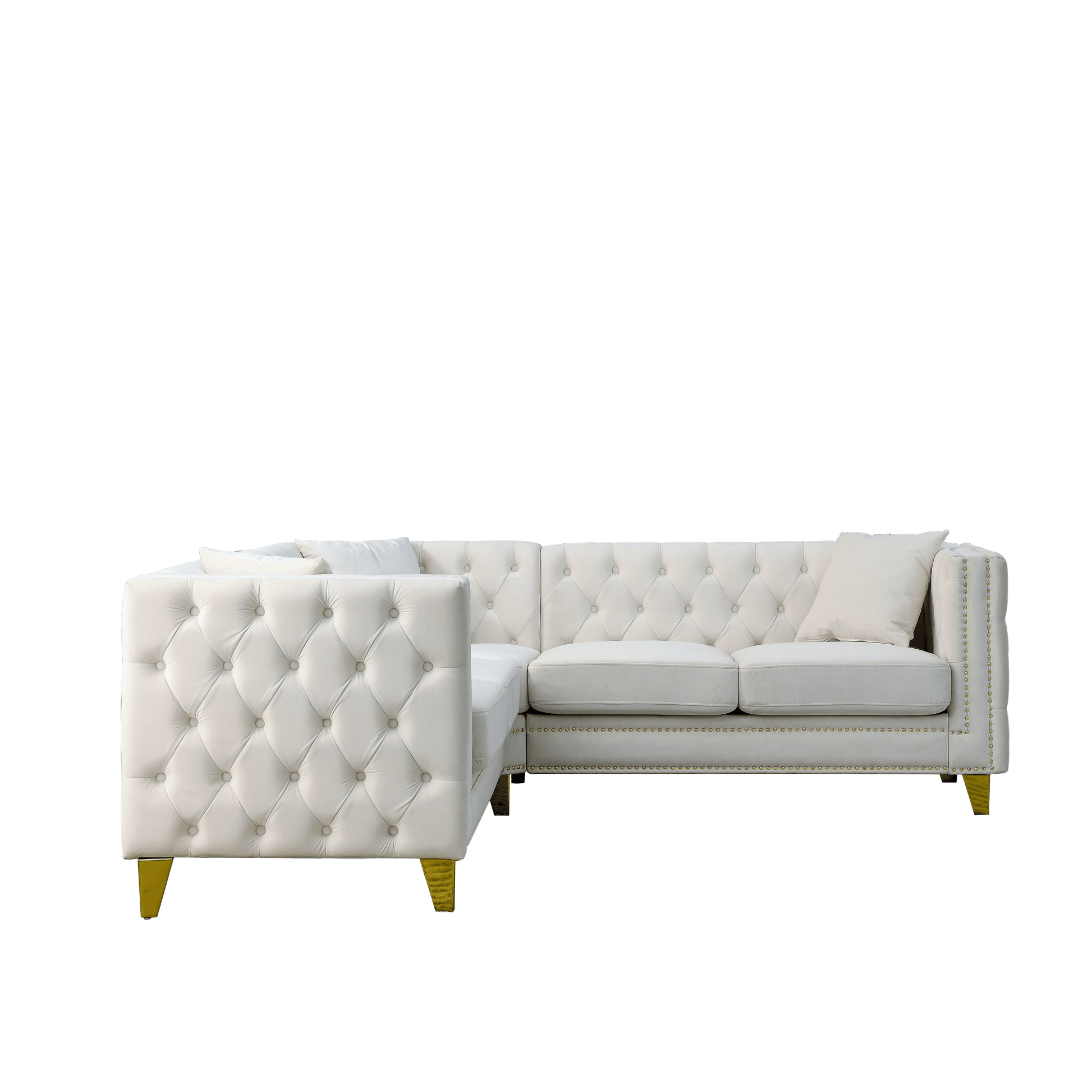 Chesterfield Sofa, L-Shaped Velvet Corner Couch - White