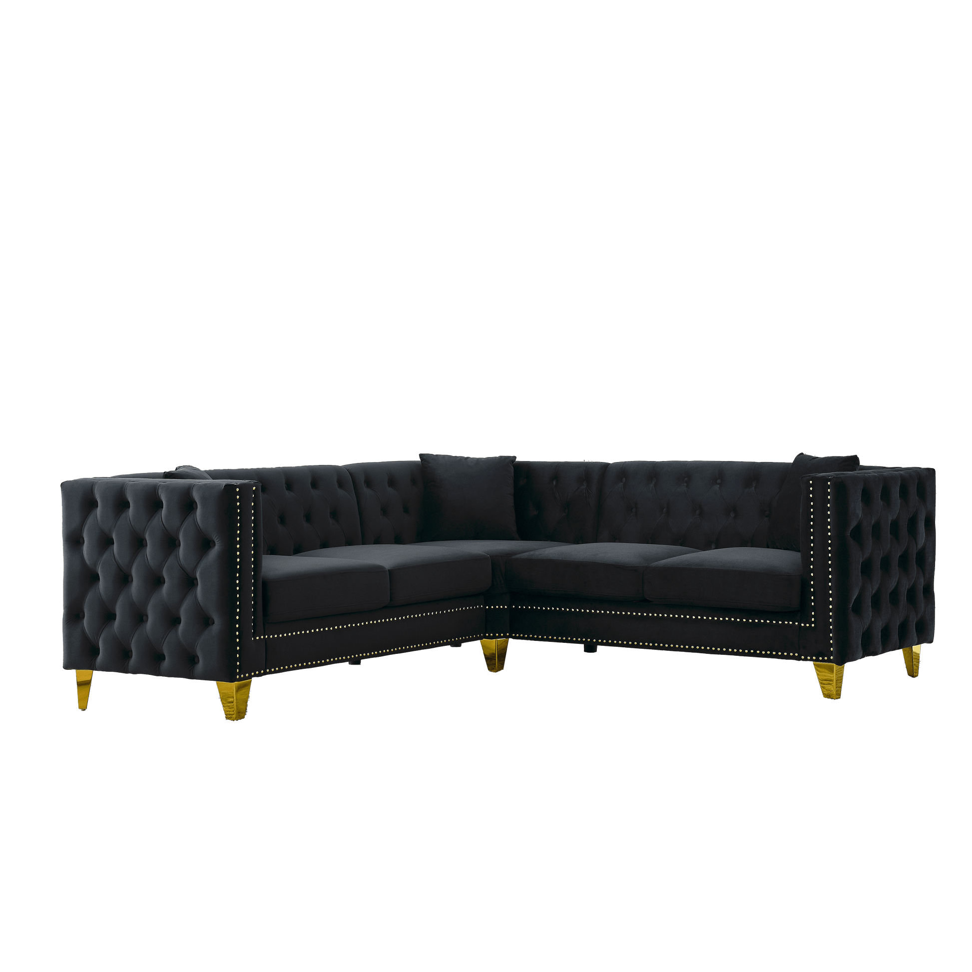 Chesterfield Sofa, L-Shaped Velvet Corner Couch - Black
