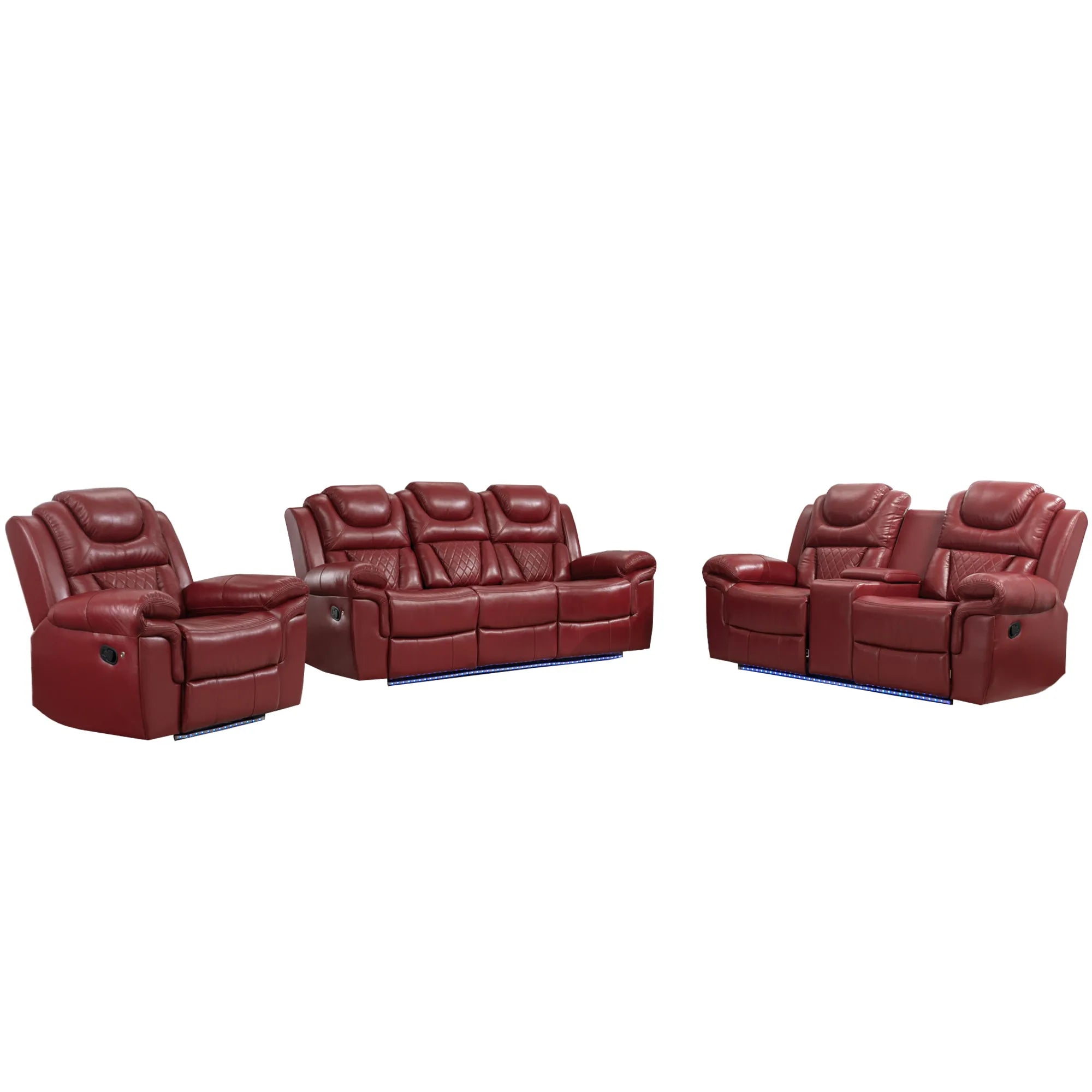 Louie Luxury Recliner Sofa Set, Home Theater Seating with LED Lights