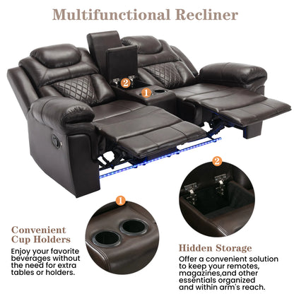 Louie Luxury Recliner Sofa Set, Home Theater Seating with LED Lights