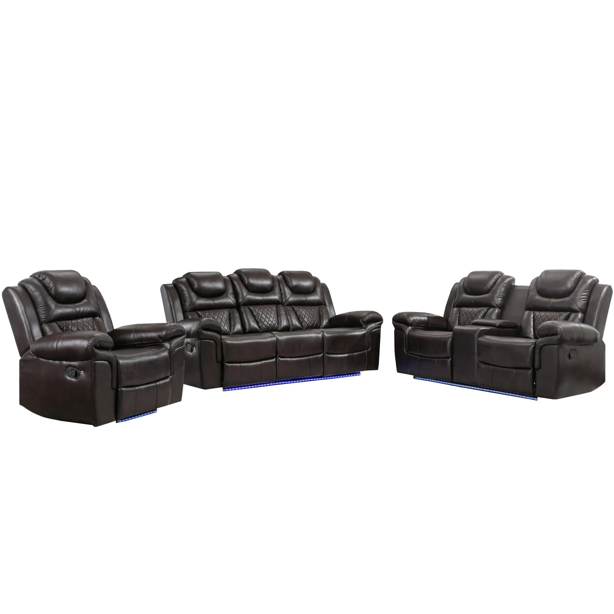 Louie Luxury Recliner Sofa Set, Home Theater Seating with LED Lights