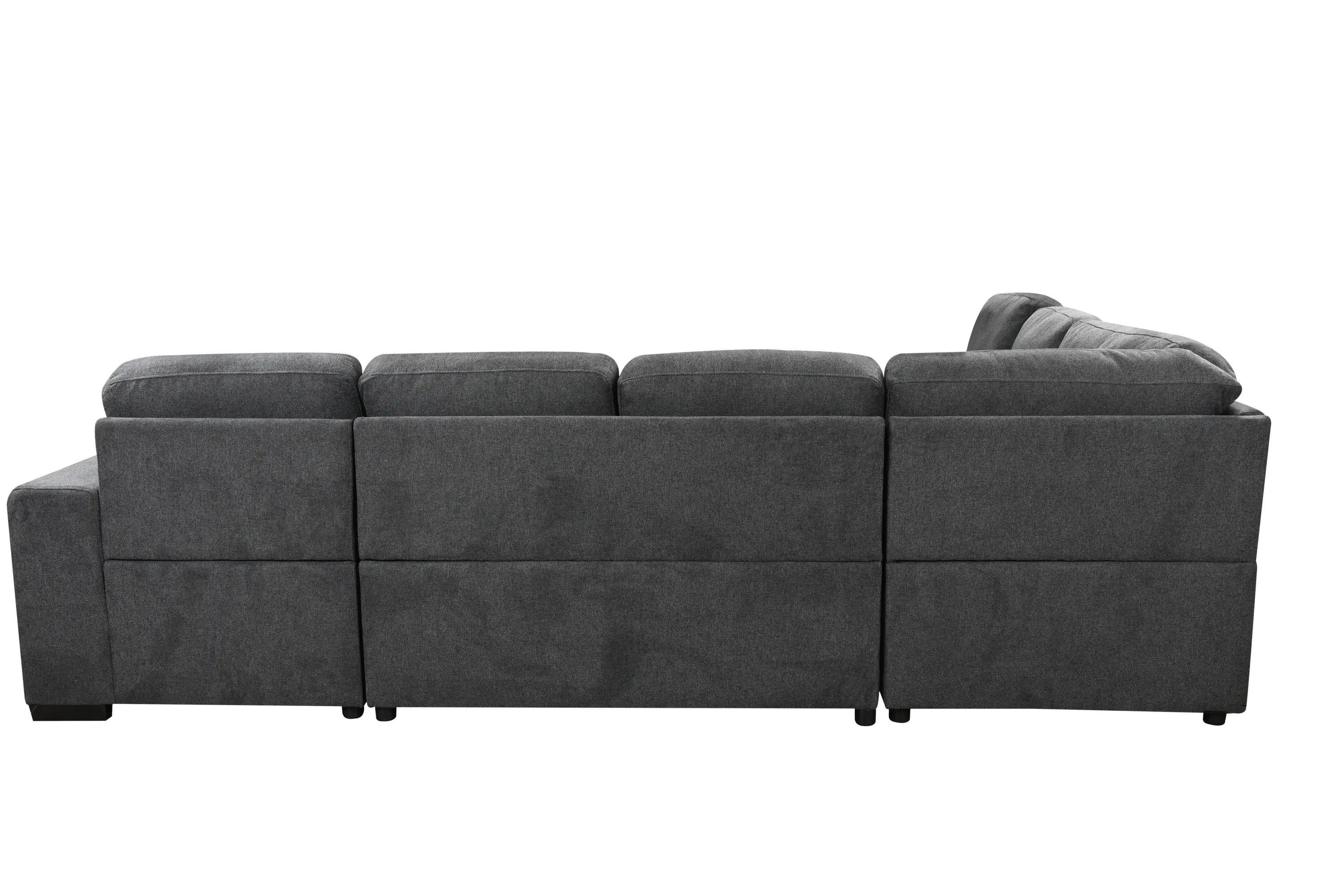 U Shaped Sectional, Sleeper Sofa with Chaise and Storage, Dark Gray