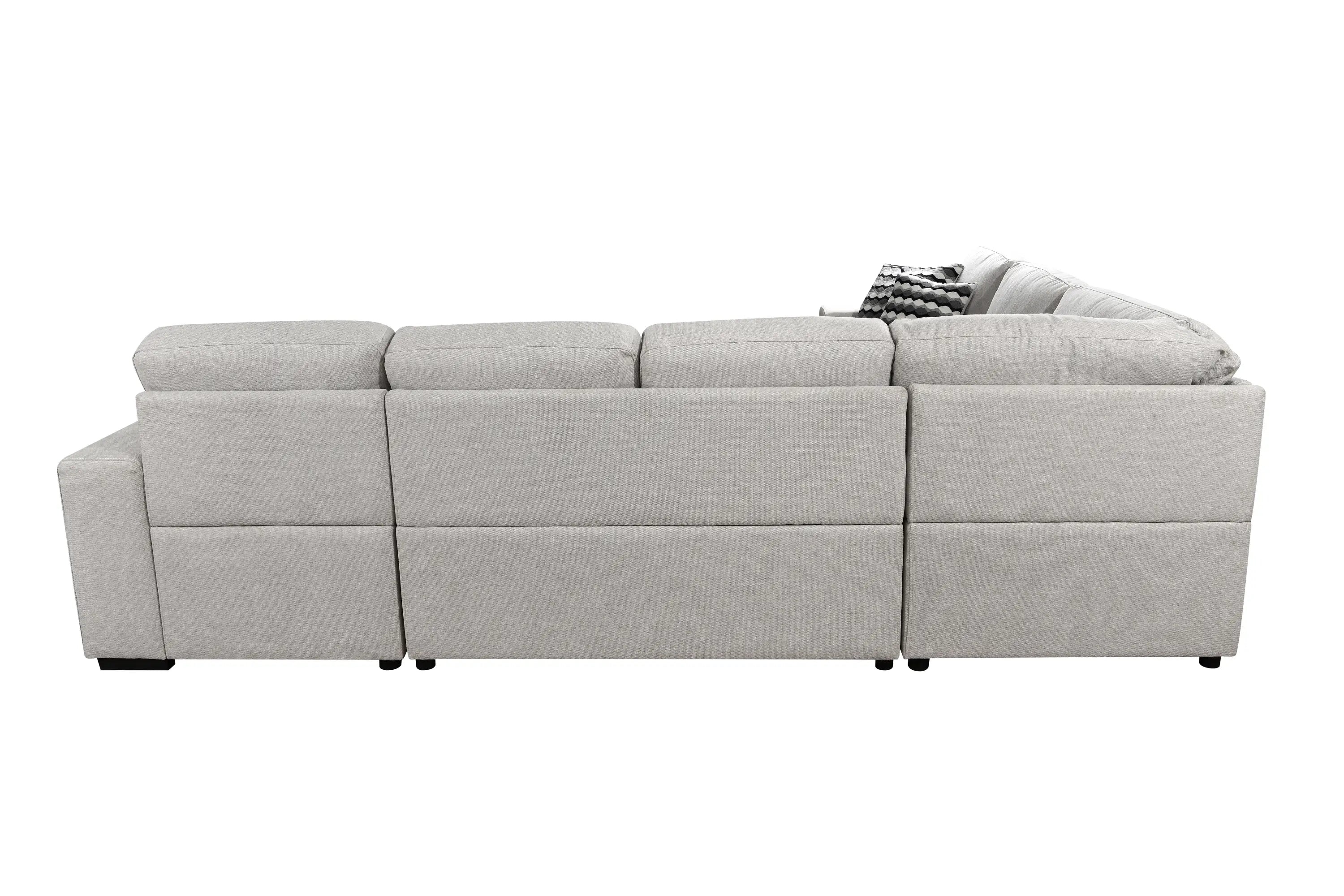 U Shaped Sectional, Sleeper Sofa with Chaise and Storage, Beige