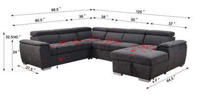 U Shaped 7-seat Sectional with Sofa Bed and Storage Chaise for Living Room - Beige, Gray
