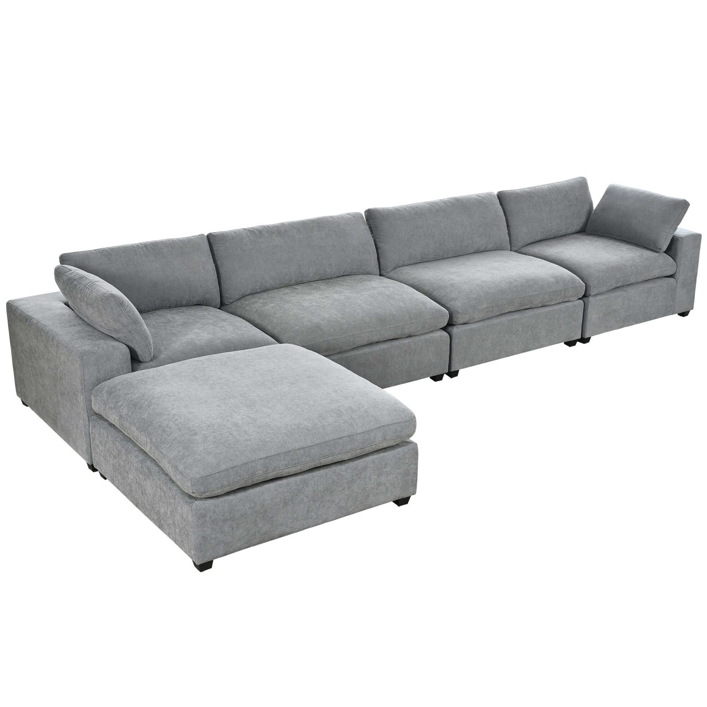 Cloud Couch Sectional, Large Modular Sofa with Ottoman, Gray