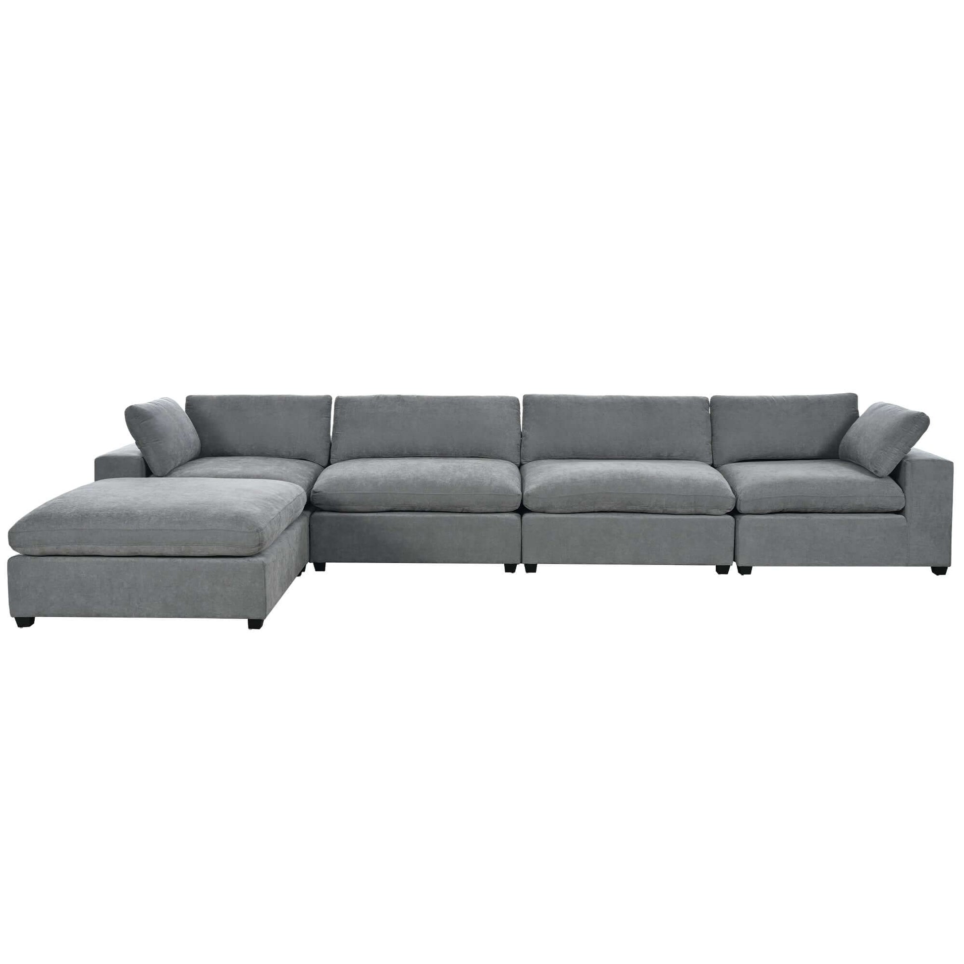 Cloud Couch Sectional, Large Modular Sofa with Ottoman, Gray