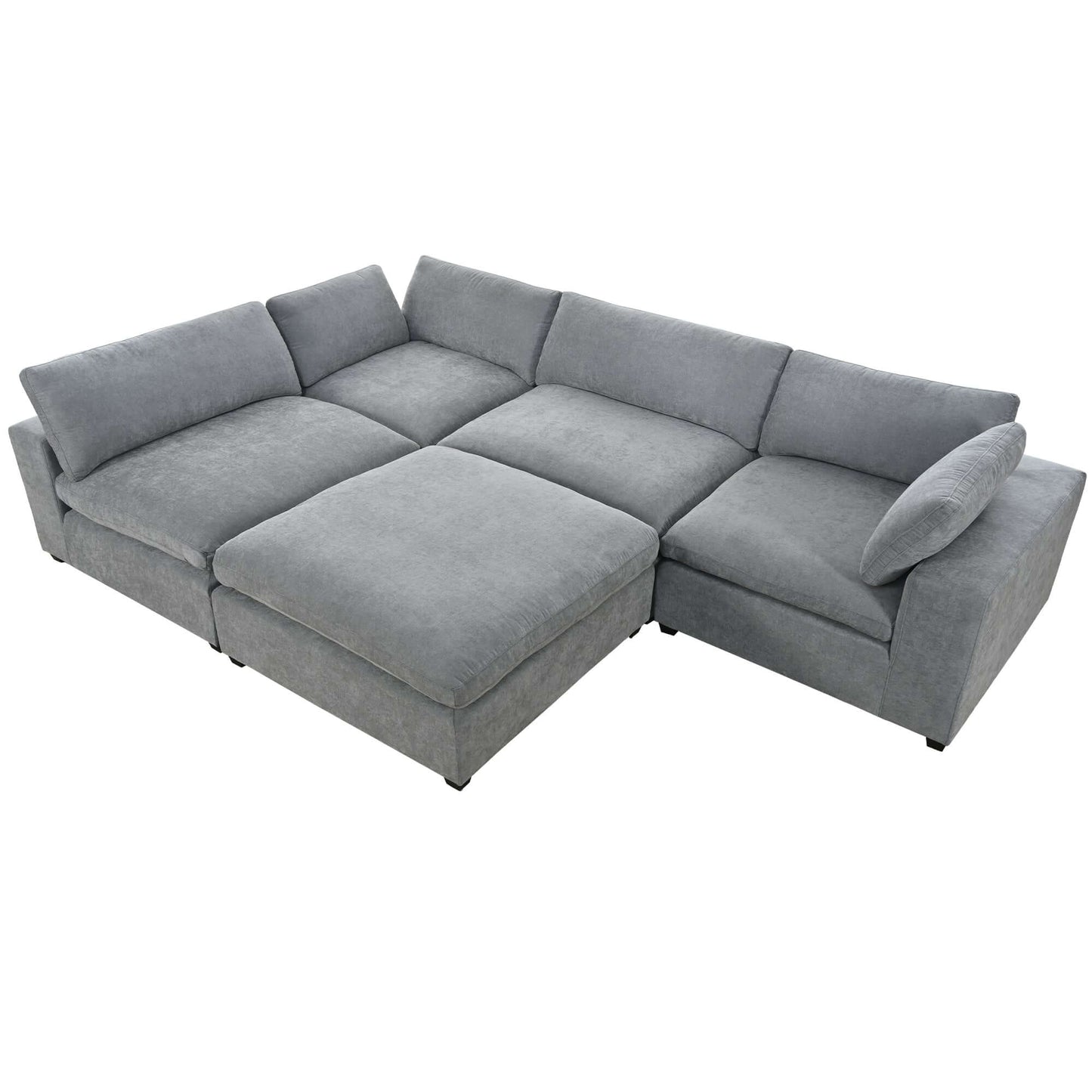 Cloud Couch Sectional, Large Modular Sofa with Ottoman, Gray