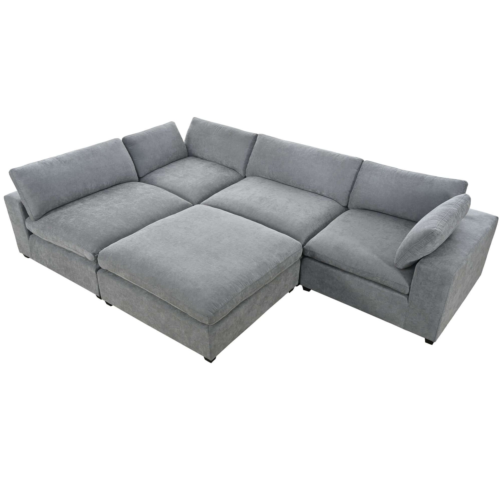 Cloud Couch Sectional, Large Modular Sofa with Ottoman, Gray