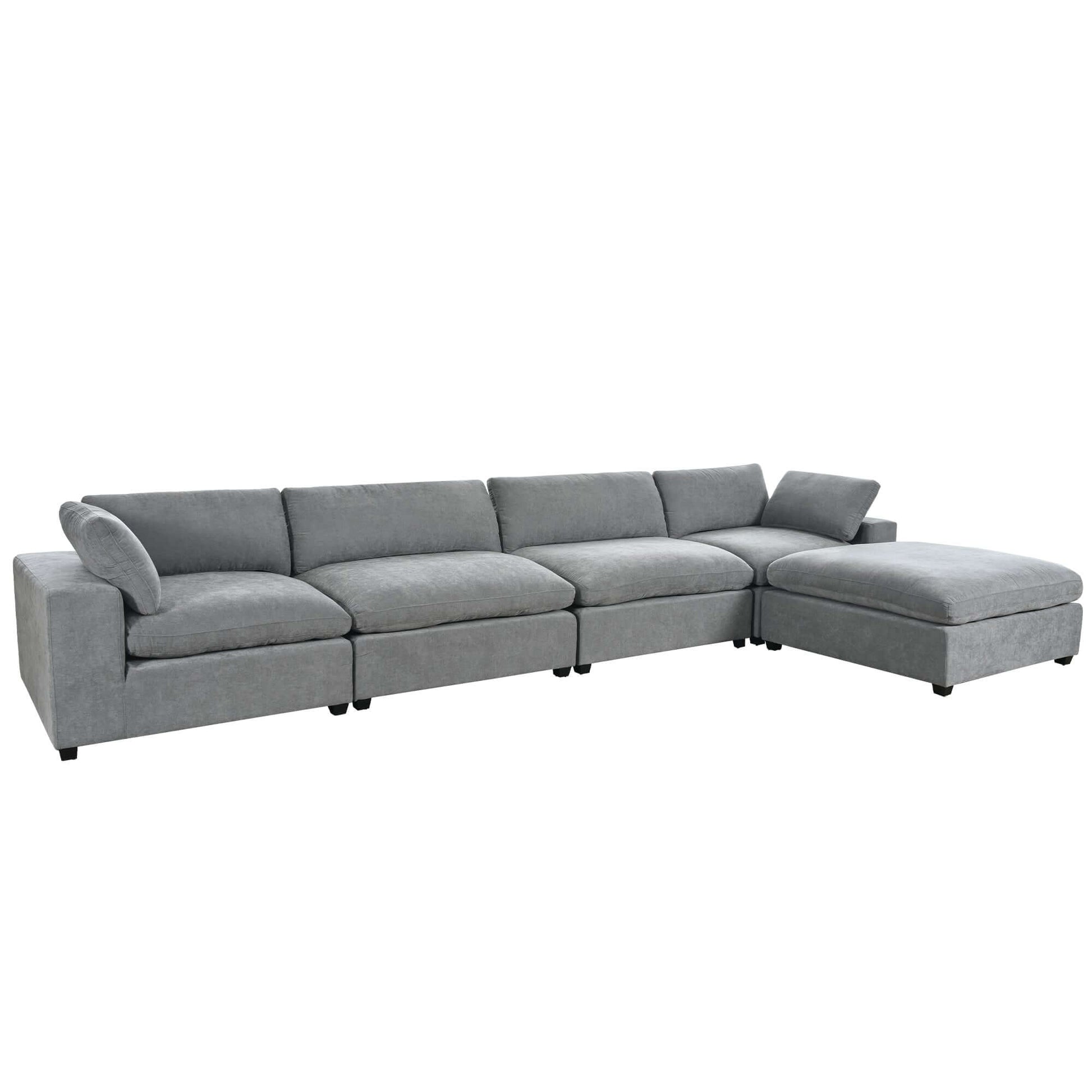 Cloud Couch Sectional, Large Modular Sofa with Ottoman, Gray