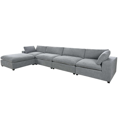 Cloud Couch Sectional, Large Modular Sofa with Ottoman, Gray