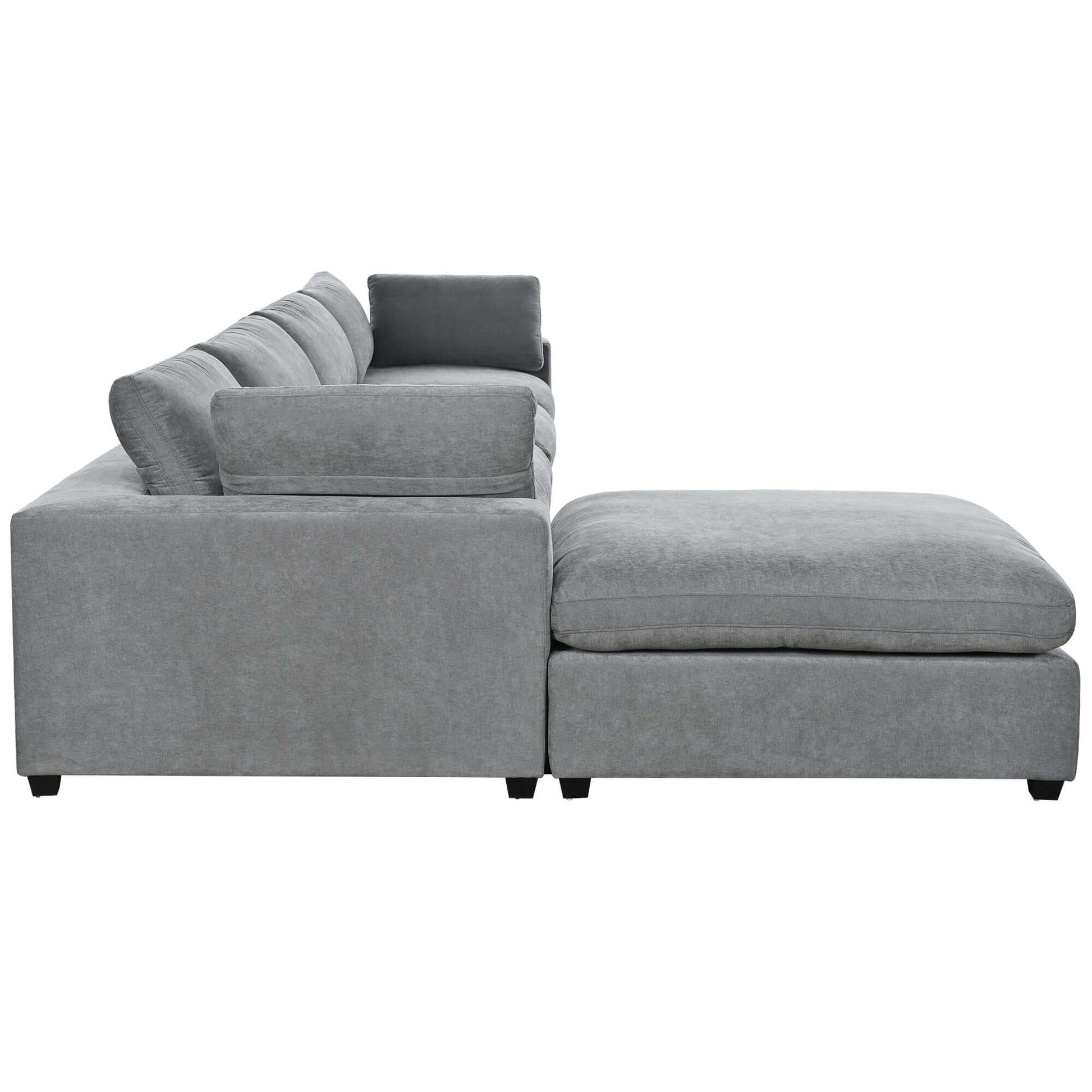 Cloud Couch Sectional, Large Modular Sofa with Ottoman, Gray
