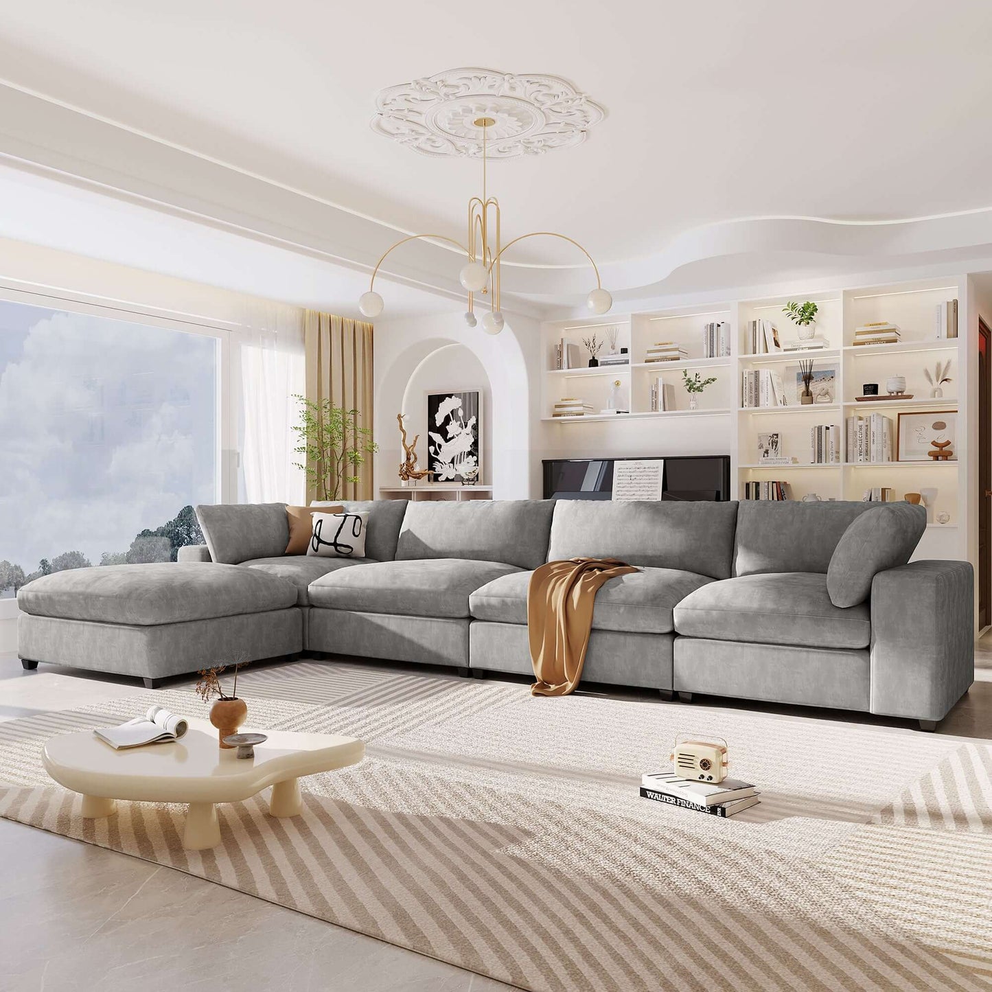 Cloud Couch Sectional, Large Modular Sofa with Ottoman, Gray