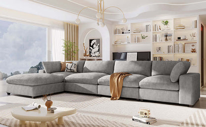 Cloud Couch Sectional, Large Modular Sofa with Ottoman, Gray